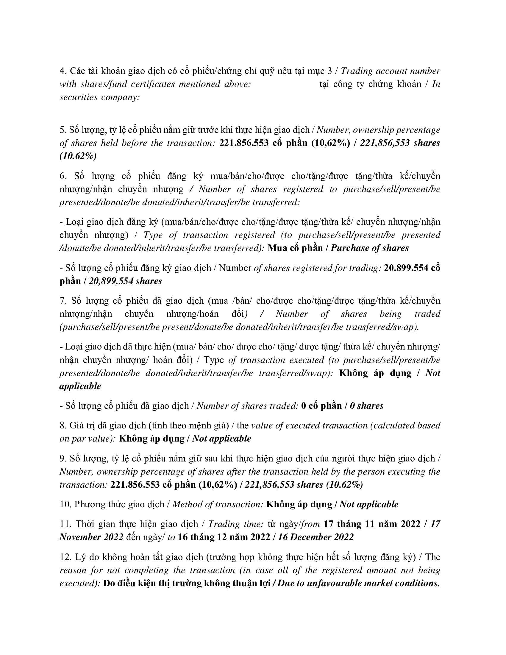 Báo cáo kết quả giao dịch của Người Nội bộ: PLATINUM VICTORY PTE. LTD. 3