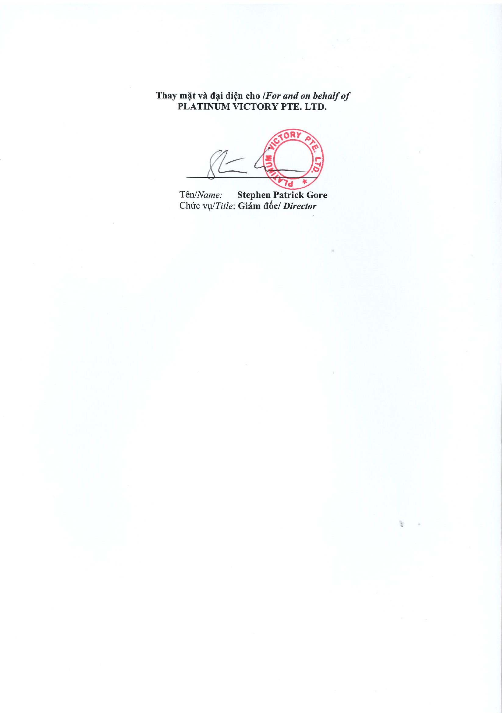 Report on results of transaction of internal person from PLATINUM VICTORY PTE. LTD. 4