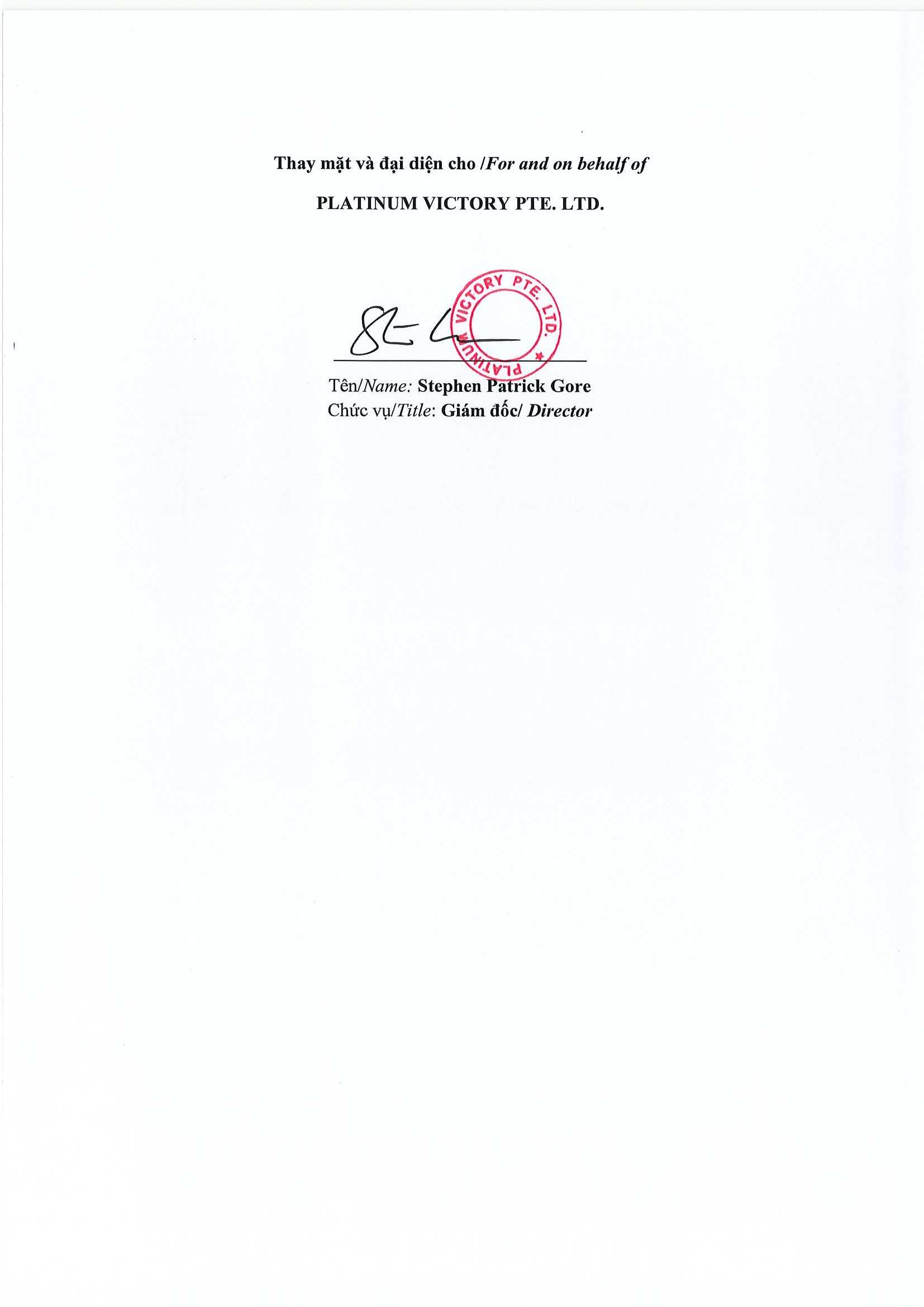 Notice of transaction of internal person from PLATINUM VICTORY PTE. LTD. 3