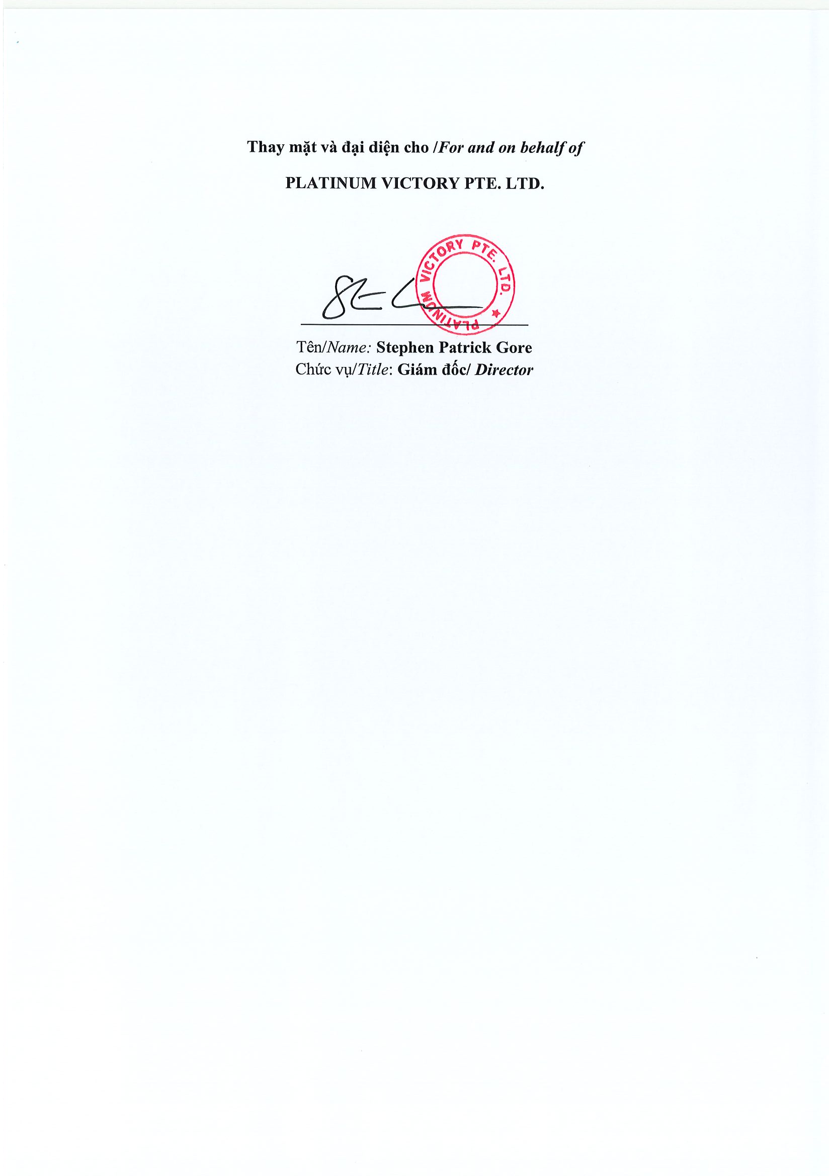 Report on results of transaction of internal person from PLATINUM VICTORY PTE. LTD. 4