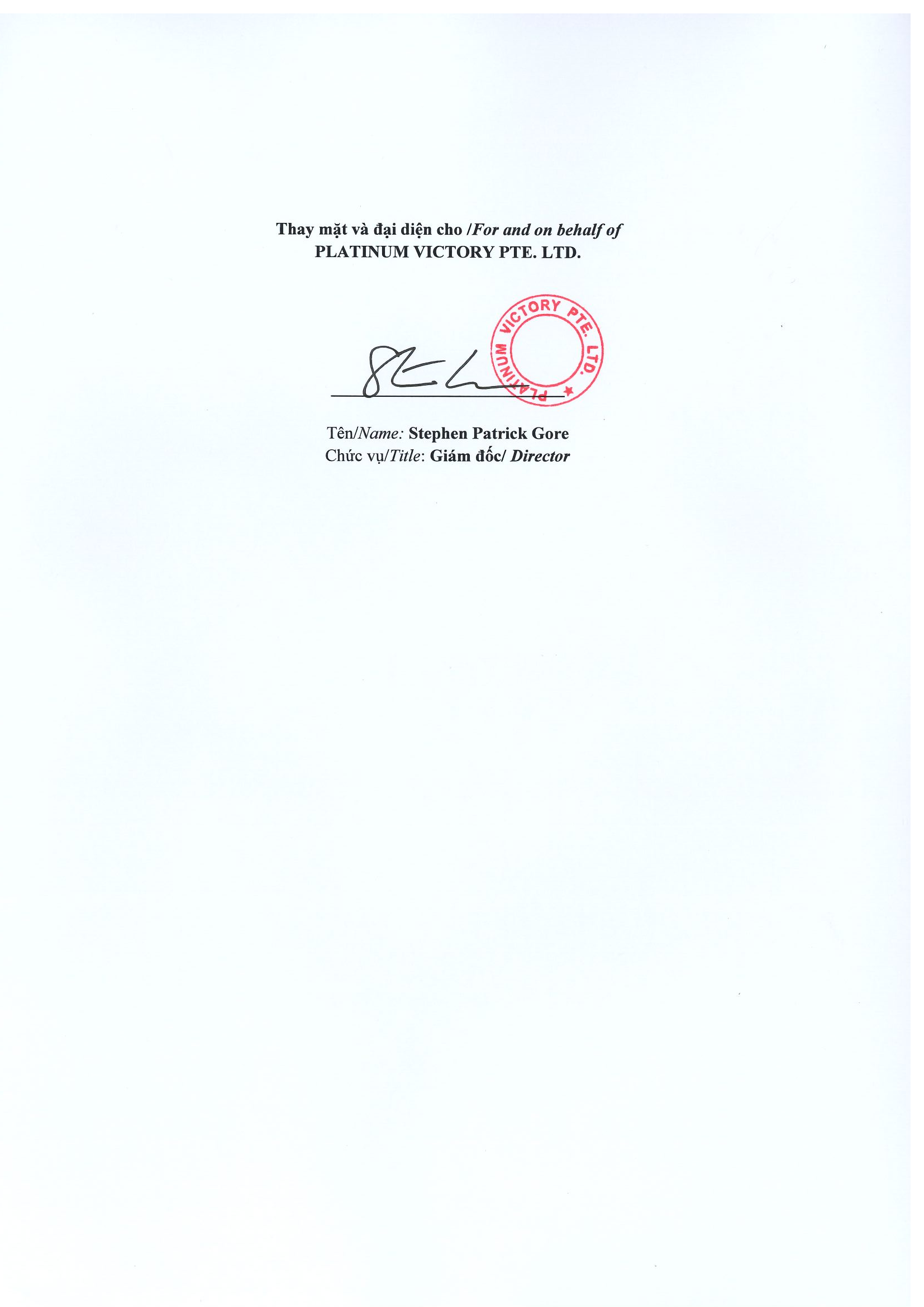 Notice of transaction of internal person from PLATINUM VICTORY PTE. LTD. 3