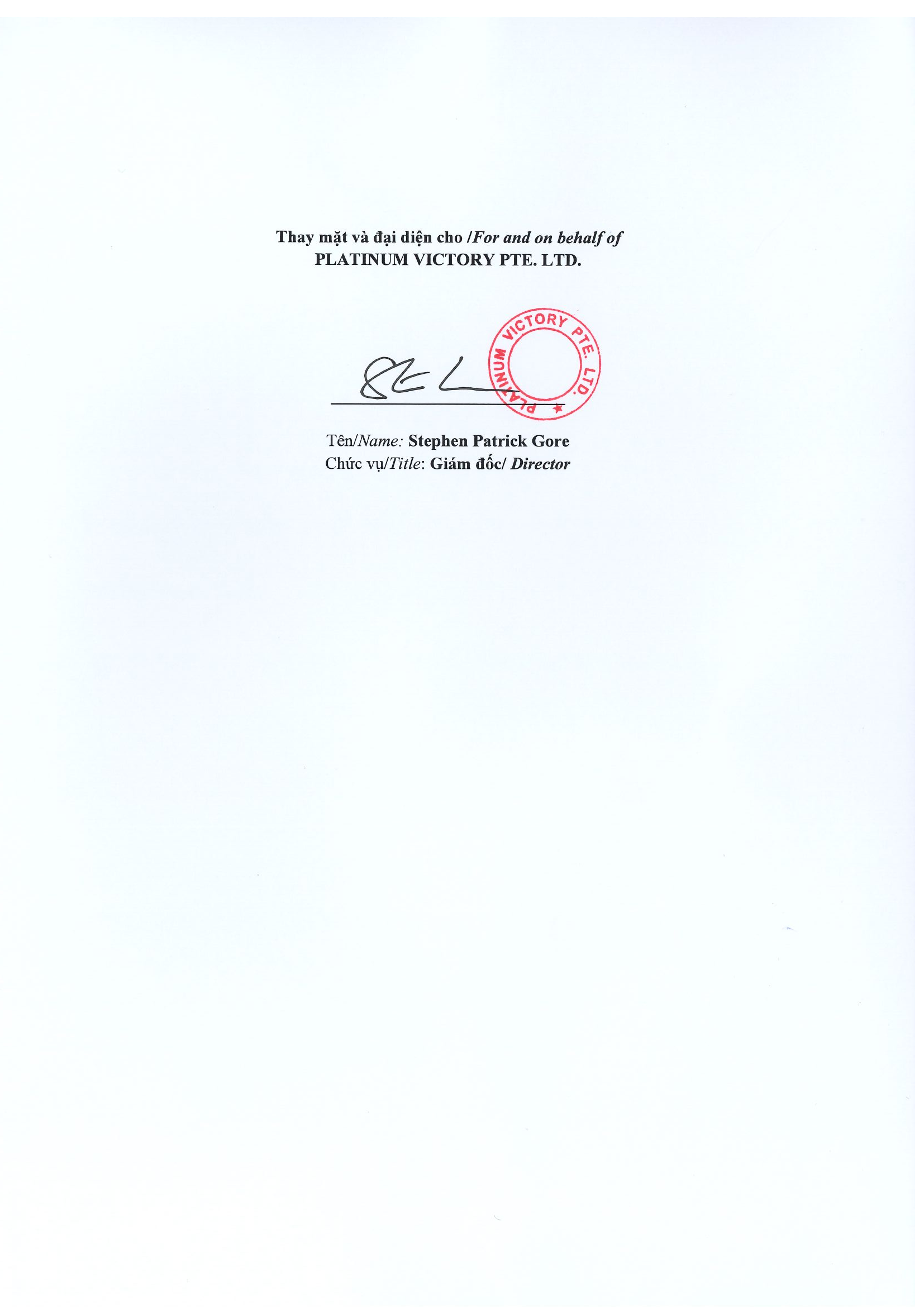 Notice of transaction of internal person from PLATINUM VICTORY PTE. LTD. 3