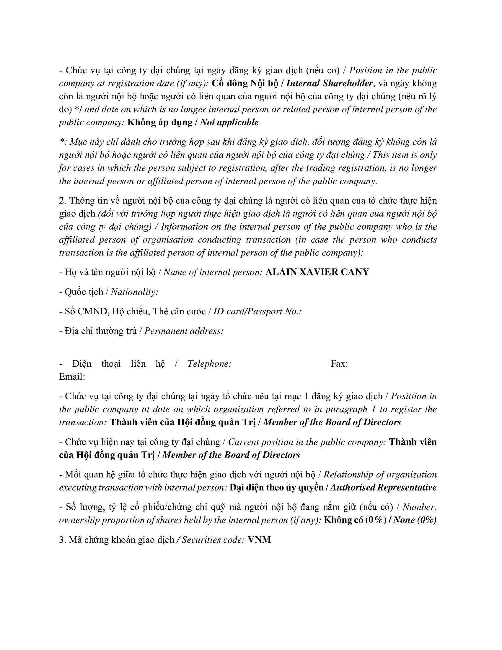 Report on results of transaction of internal person from PLATINUM VICTORY PTE. LTD. 2