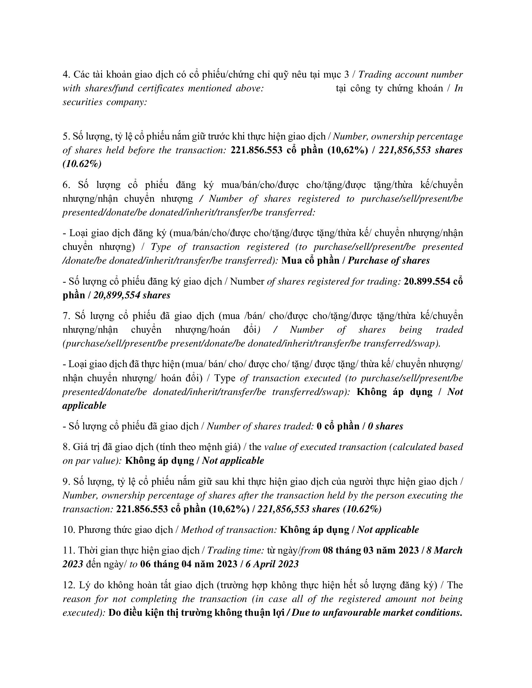 Report on results of transaction of internal person from PLATINUM VICTORY PTE. LTD. 3