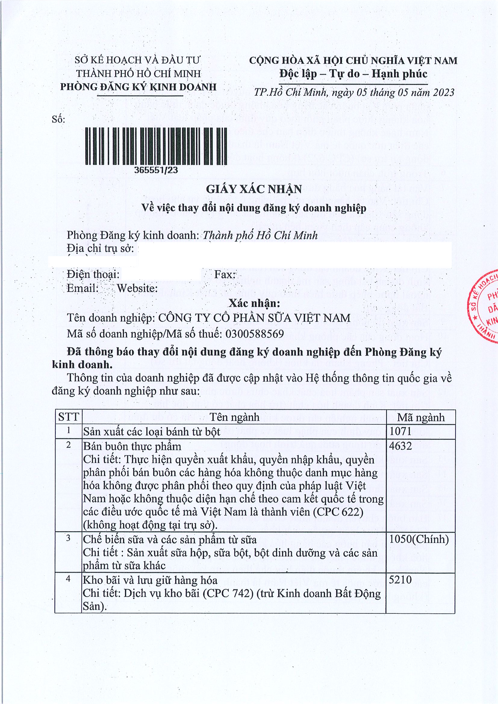 Disclosure of information to announce change in the business registration 3