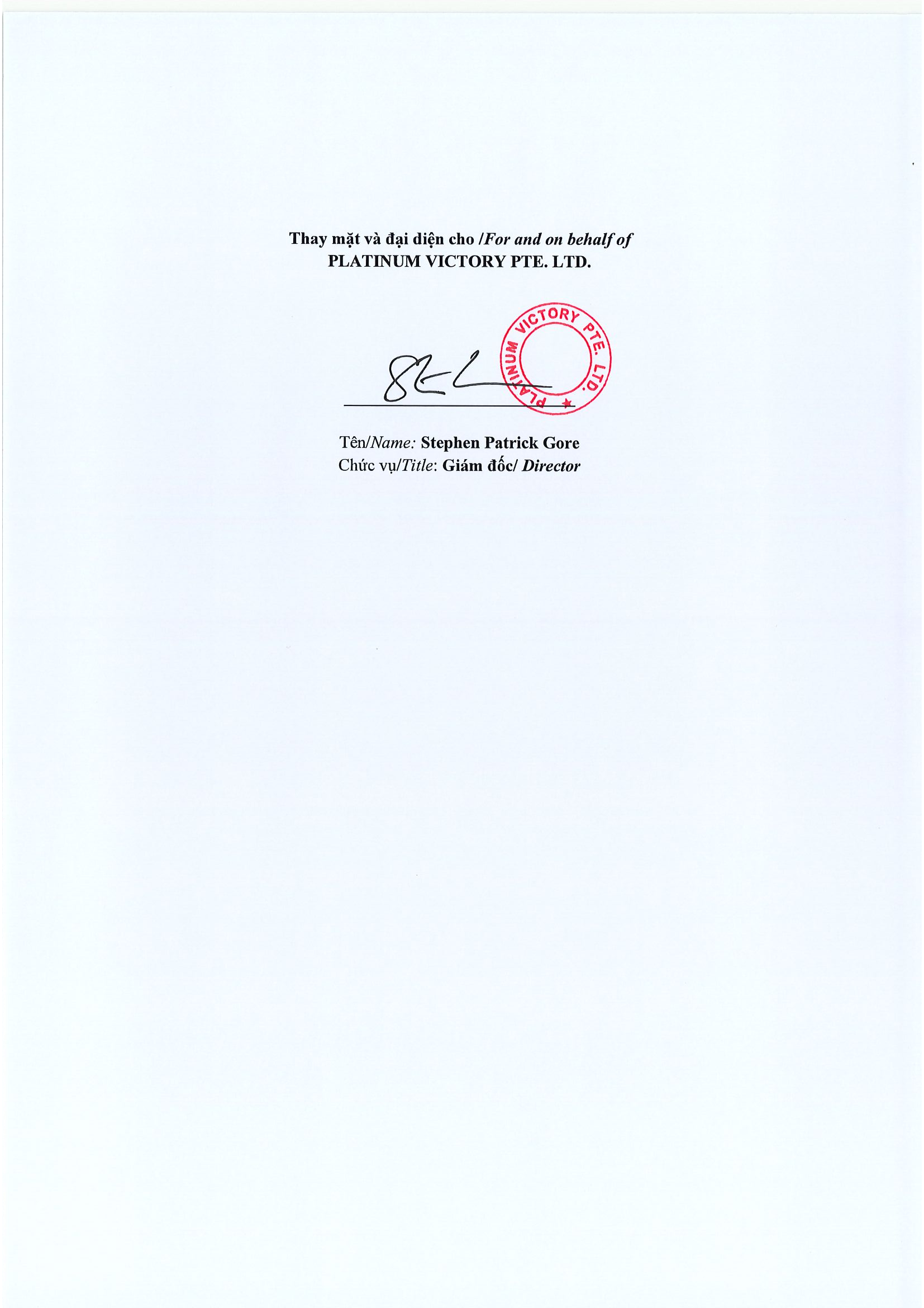 Notice of transaction of internal person from PLATINUM VICTORY PTE. LTD. 3