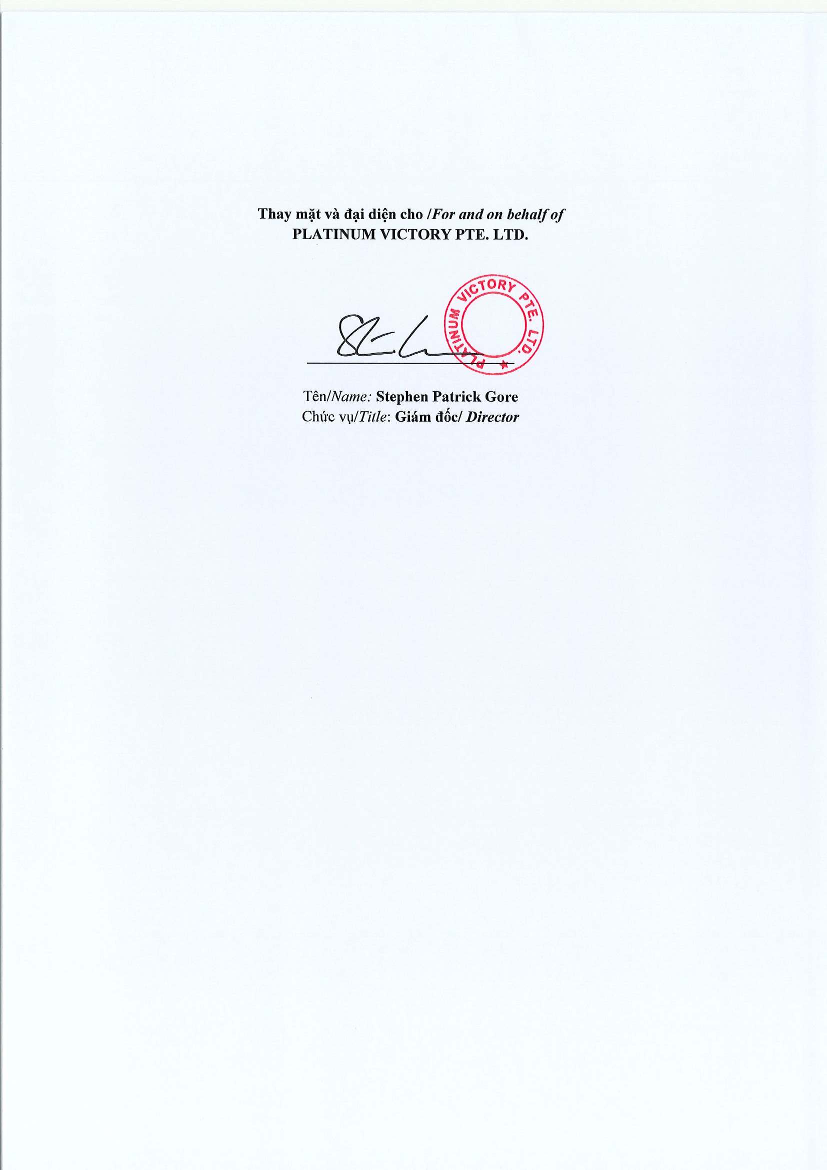 Notice of transaction of internal person from PLATINUM VICTORY PTE. LTD. 3