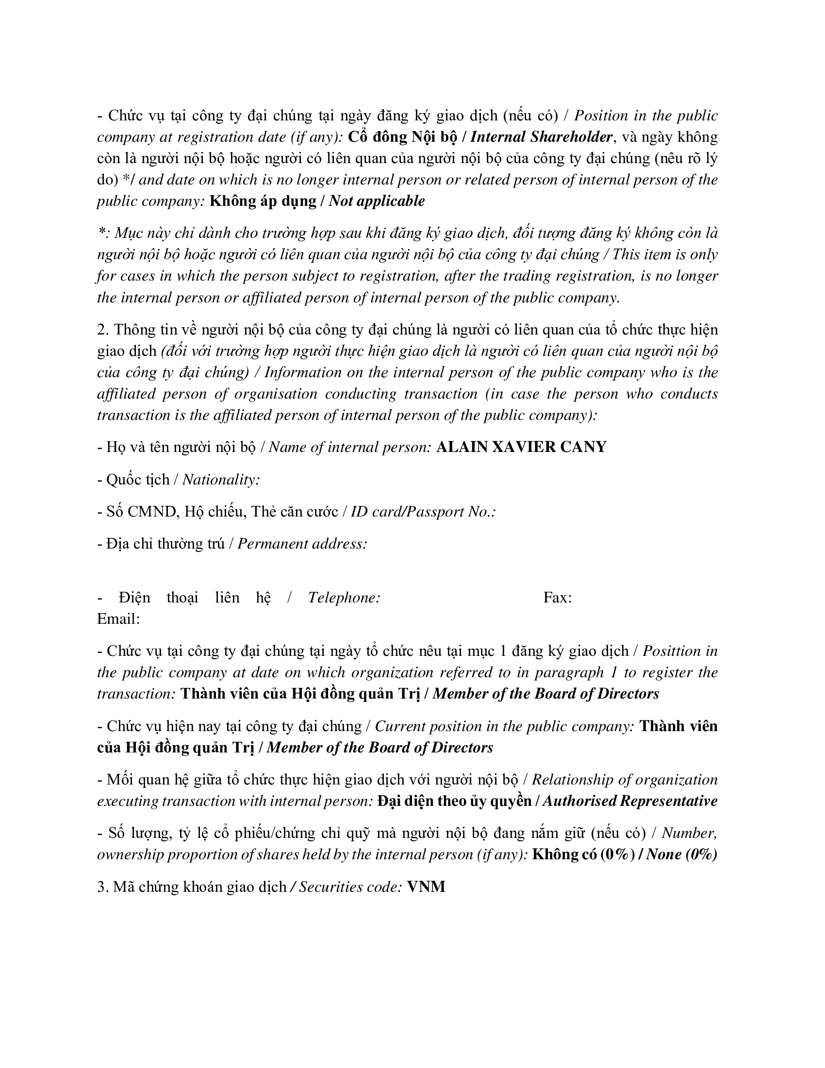 Report on results of transaction of internal person from PLATINUM VICTORY PTE. LTD. 2