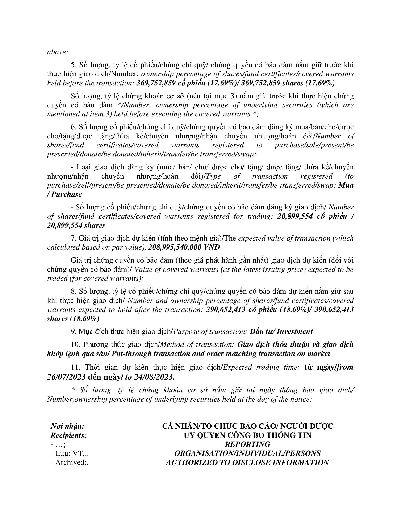 Notice of transaction of internal person from F&N DAIRY INVESTMENTS PTE. LTD. 3