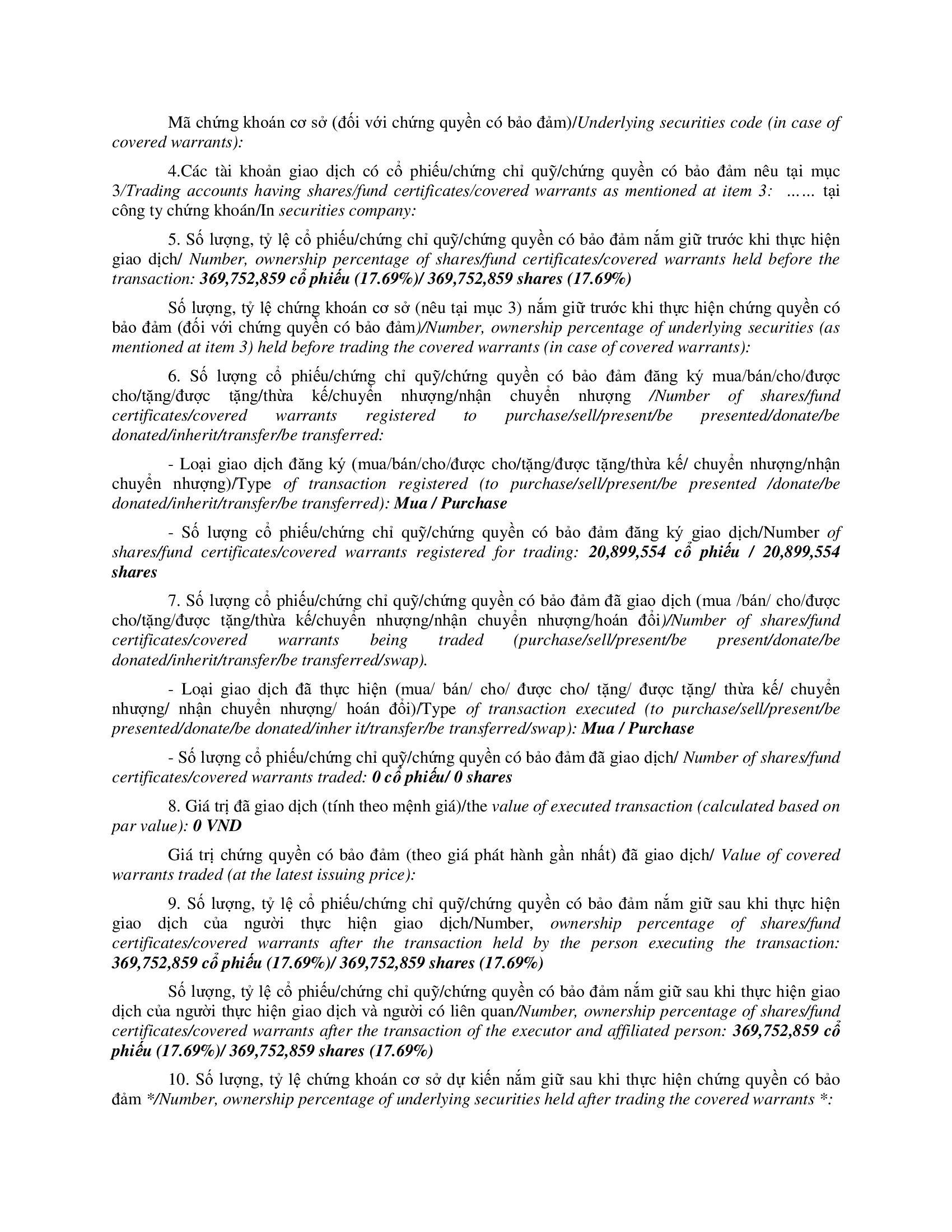 Report on results of transaction of internal person from F&N DAIRY INVESTMENTS PTE. LTD. 3