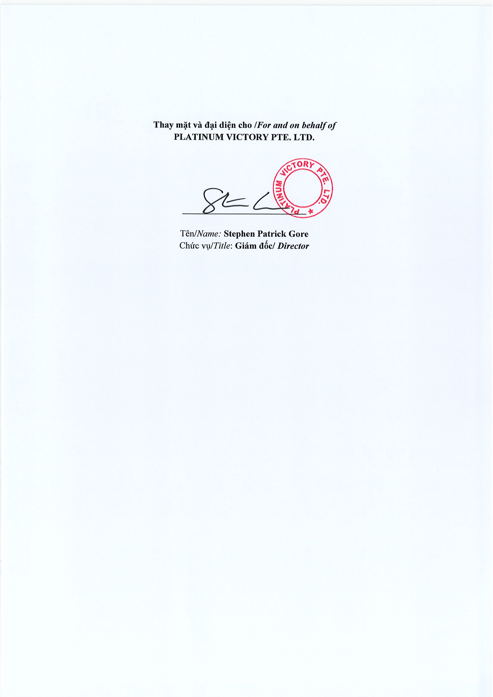 Notice of transaction of internal person from PLATINUM VICTORY PTE. LTD. 3