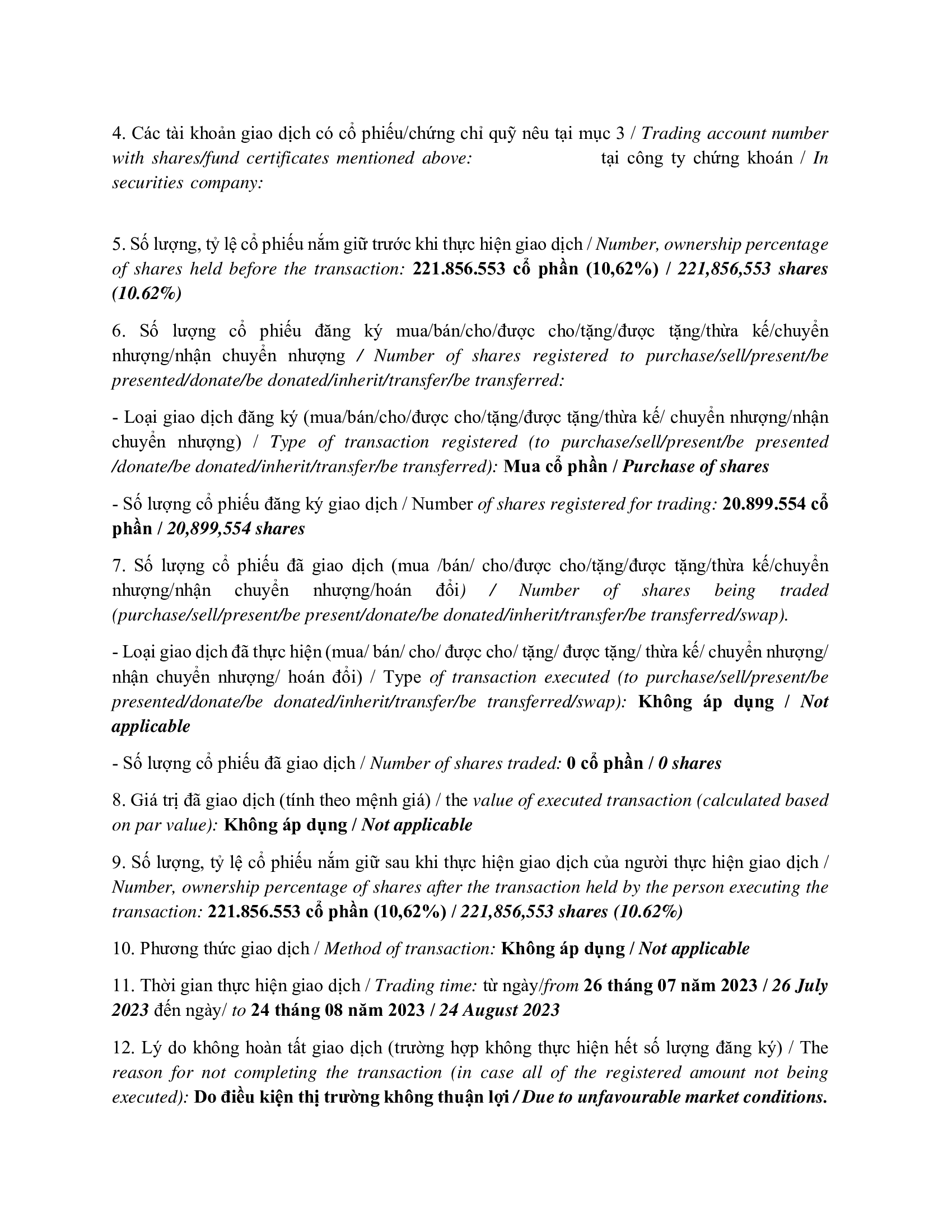 Báo cáo kết quả giao dịch của Người Nội bộ: PLATINUM VICTORY PTE. LTD. 3