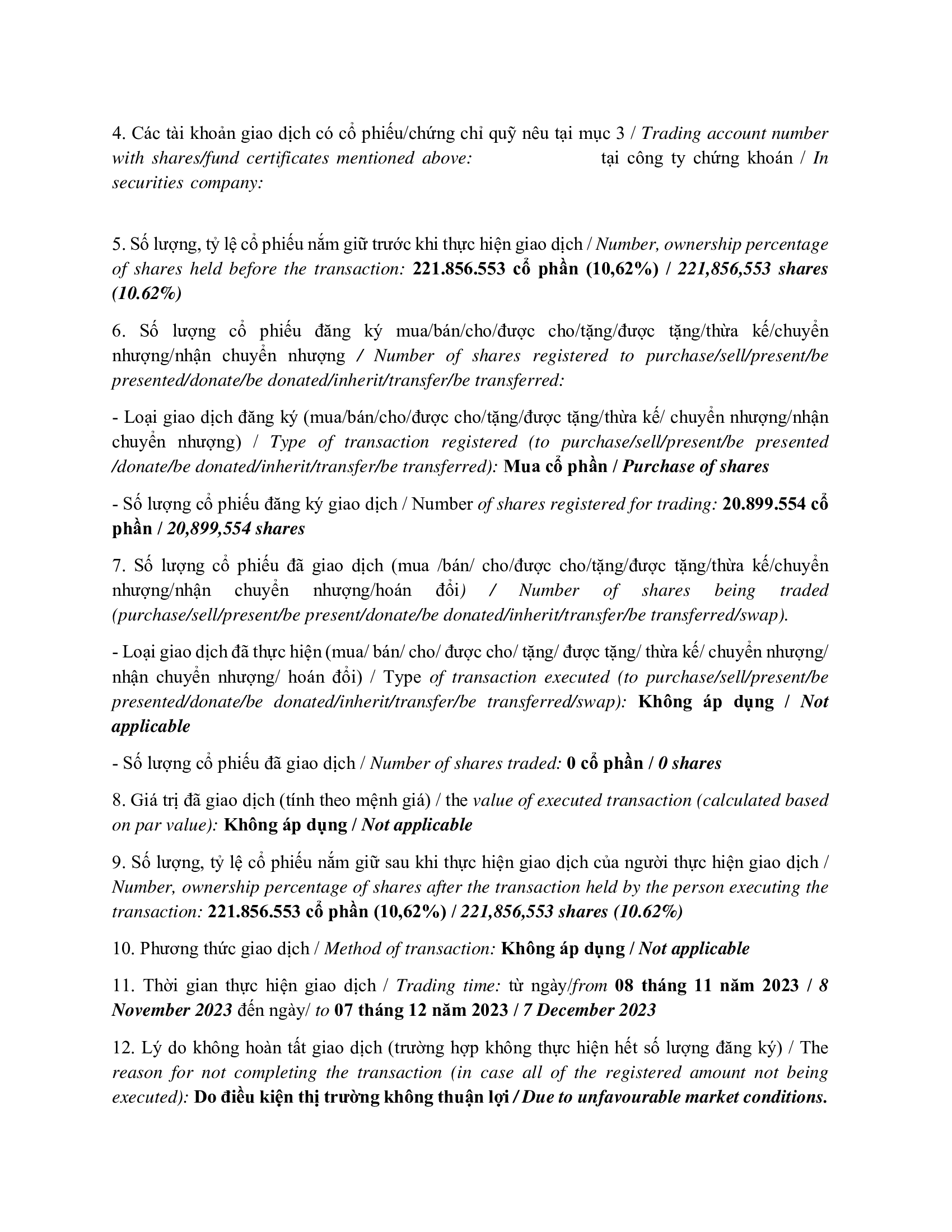 Report on results of transaction of internal person from PLATINUM VICTORY PTE. LTD. 3