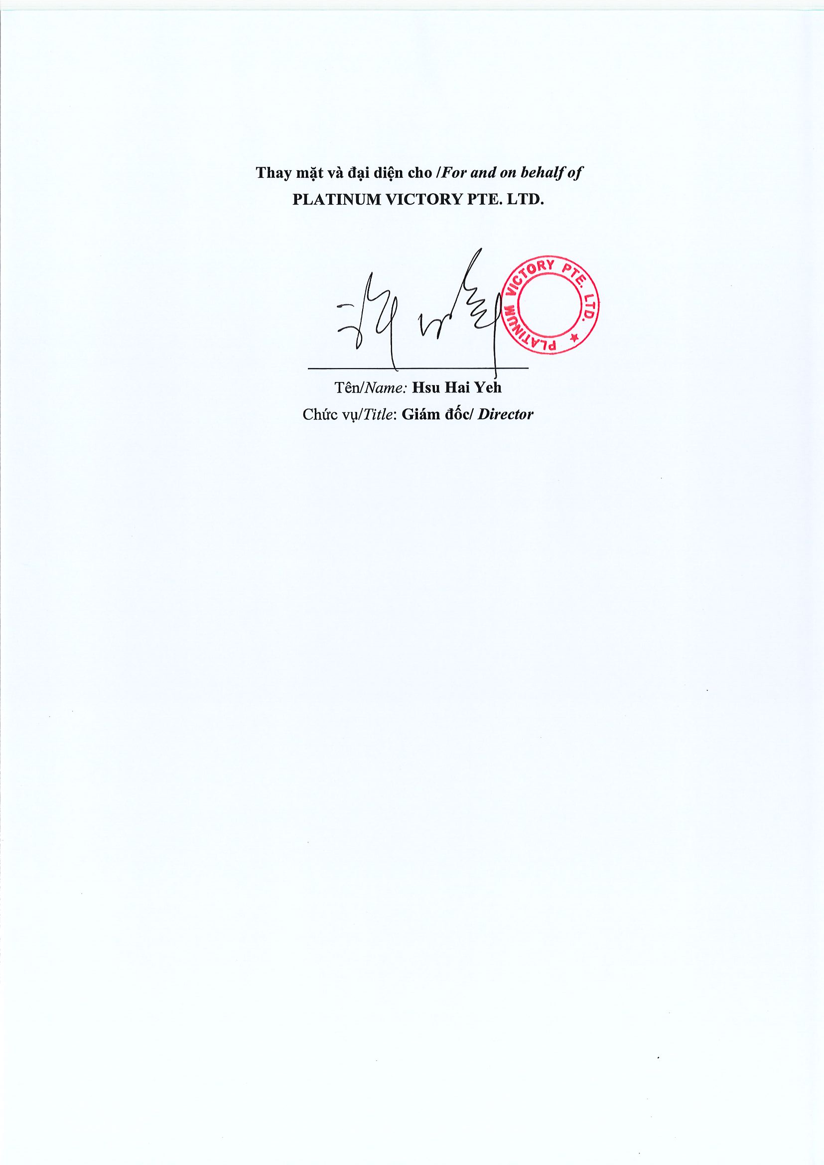 Báo cáo kết quả giao dịch của Người Nội bộ: PLATINUM VICTORY PTE. LTD. 4