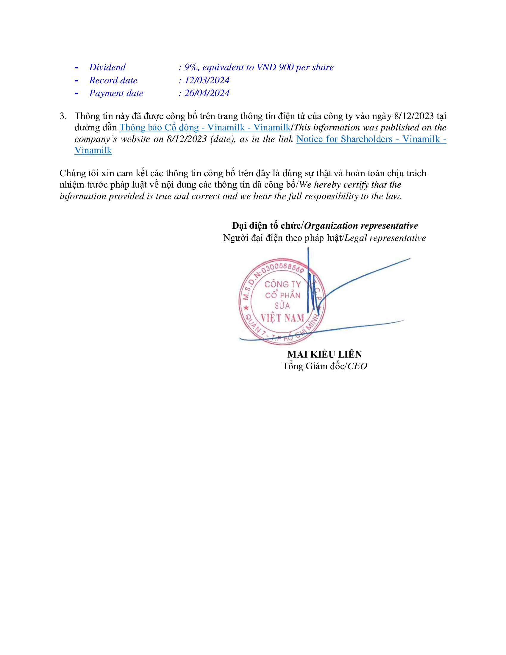Disclosure of information on 2023 interim dividend payment 2