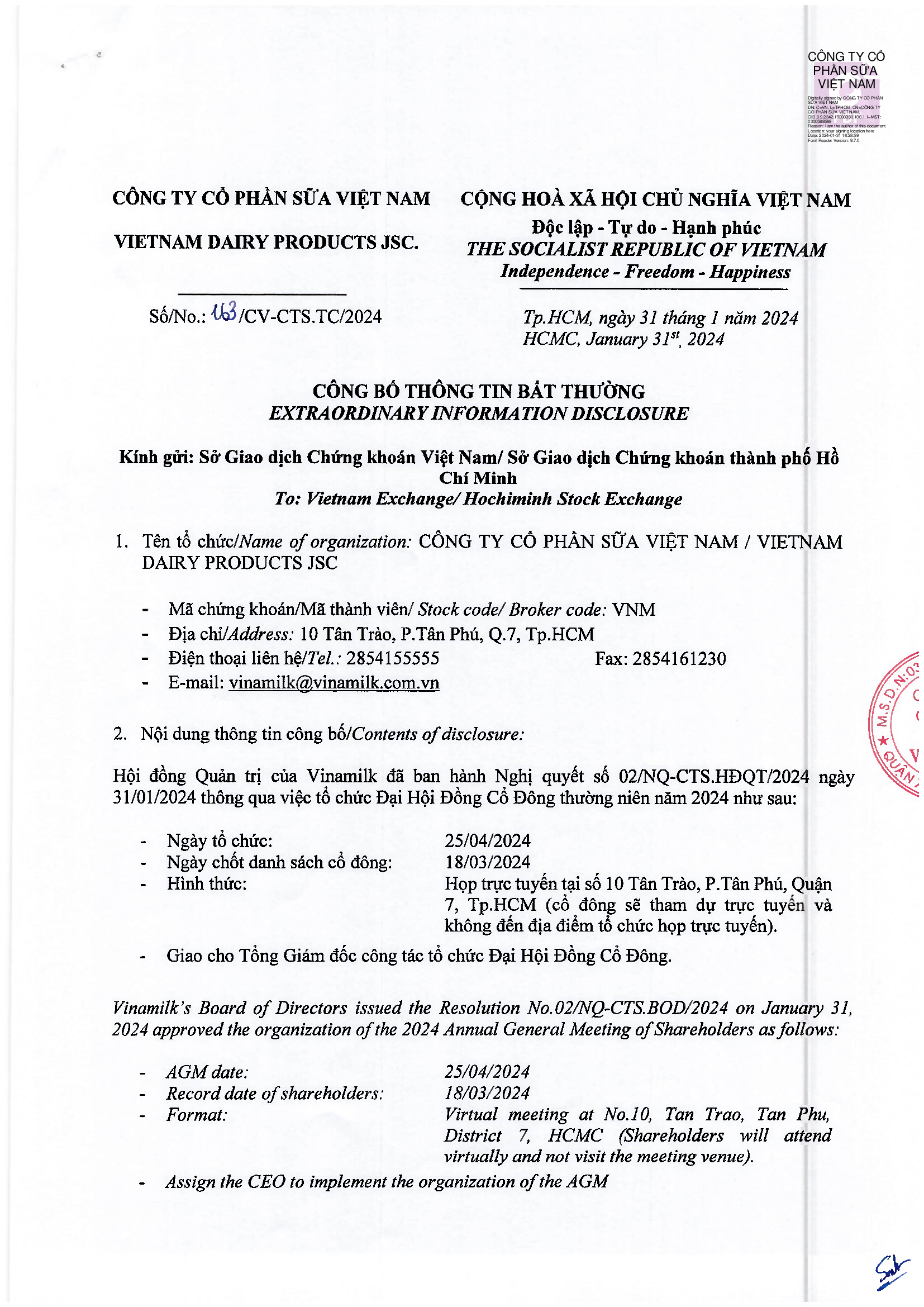 Information disclosure of the AGM 2024 1