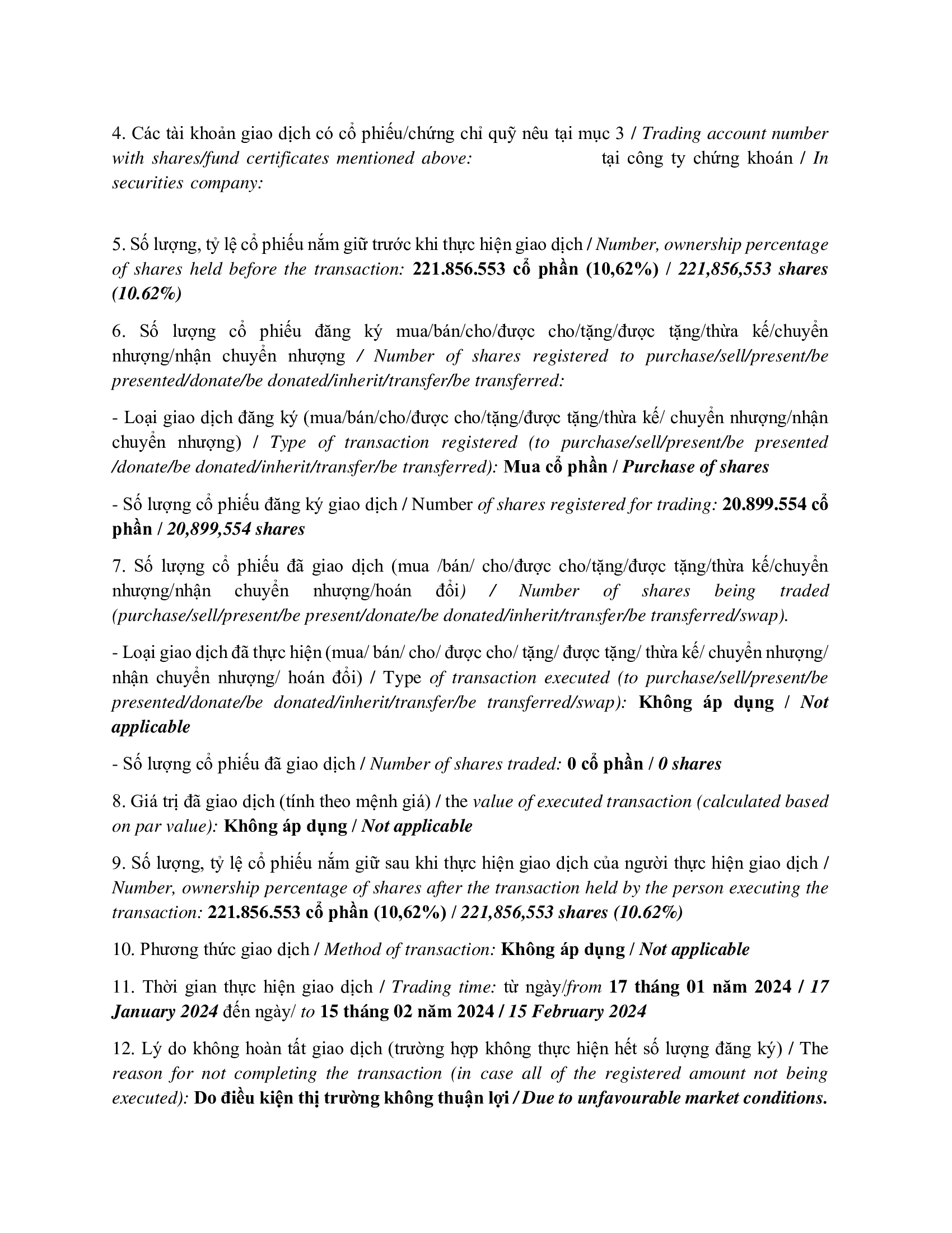 Báo cáo kết quả giao dịch của Người Nội bộ: PLATINUM VICTORY PTE. LTD. 3