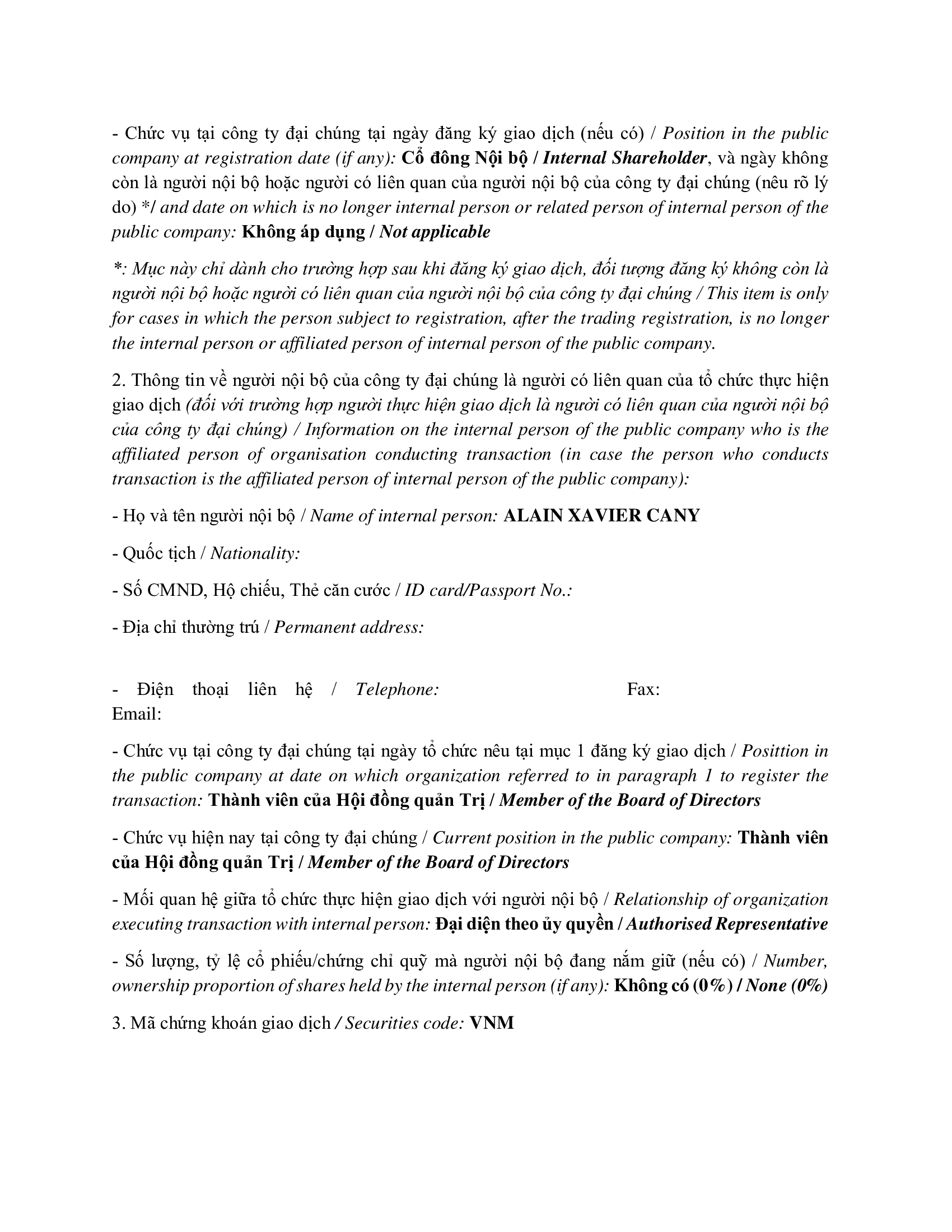 Report on results of transaction of internal PLATINUM VICTORY PTE. LTD. 2