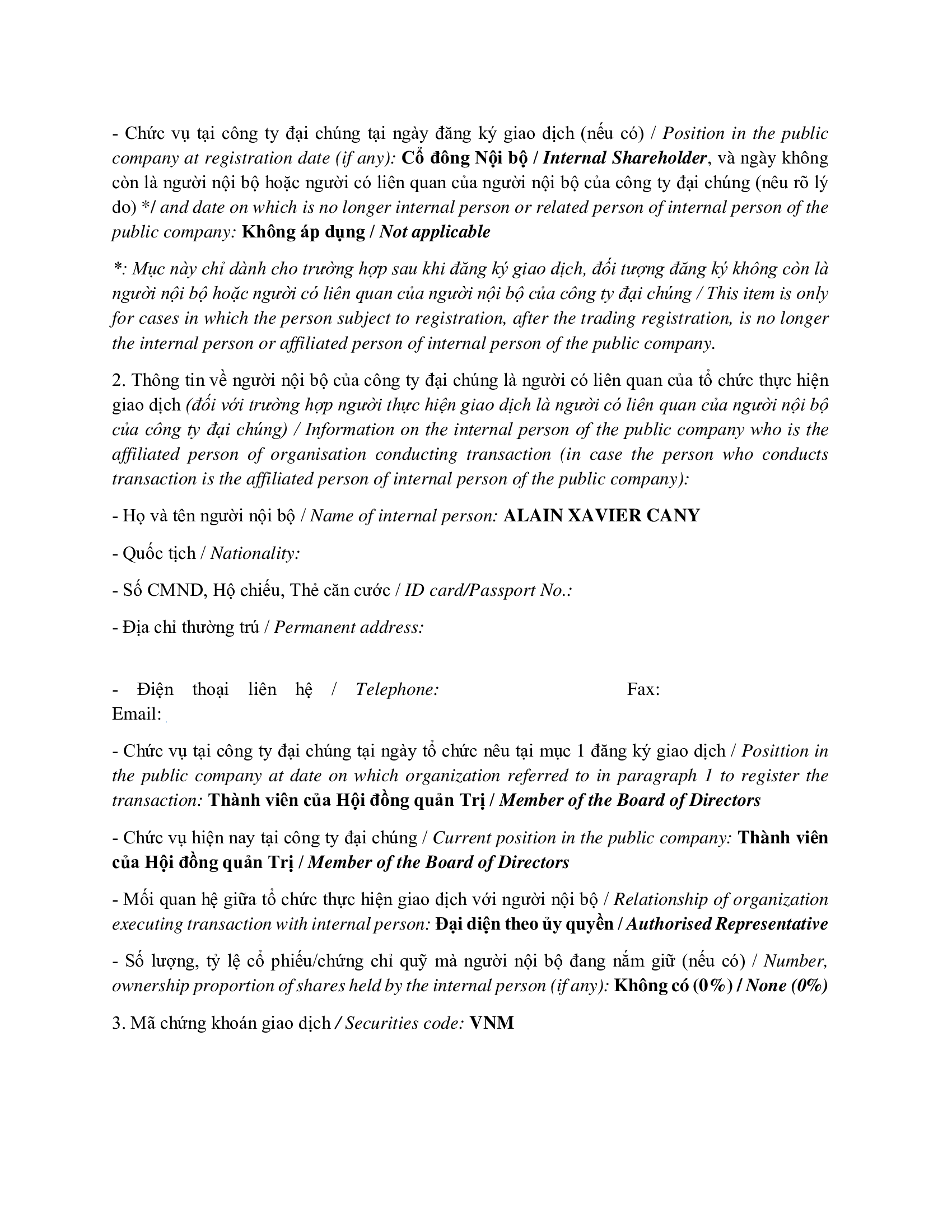 Report on results of transaction of internal PLATINUM VICTORY PTE. LTD. 2