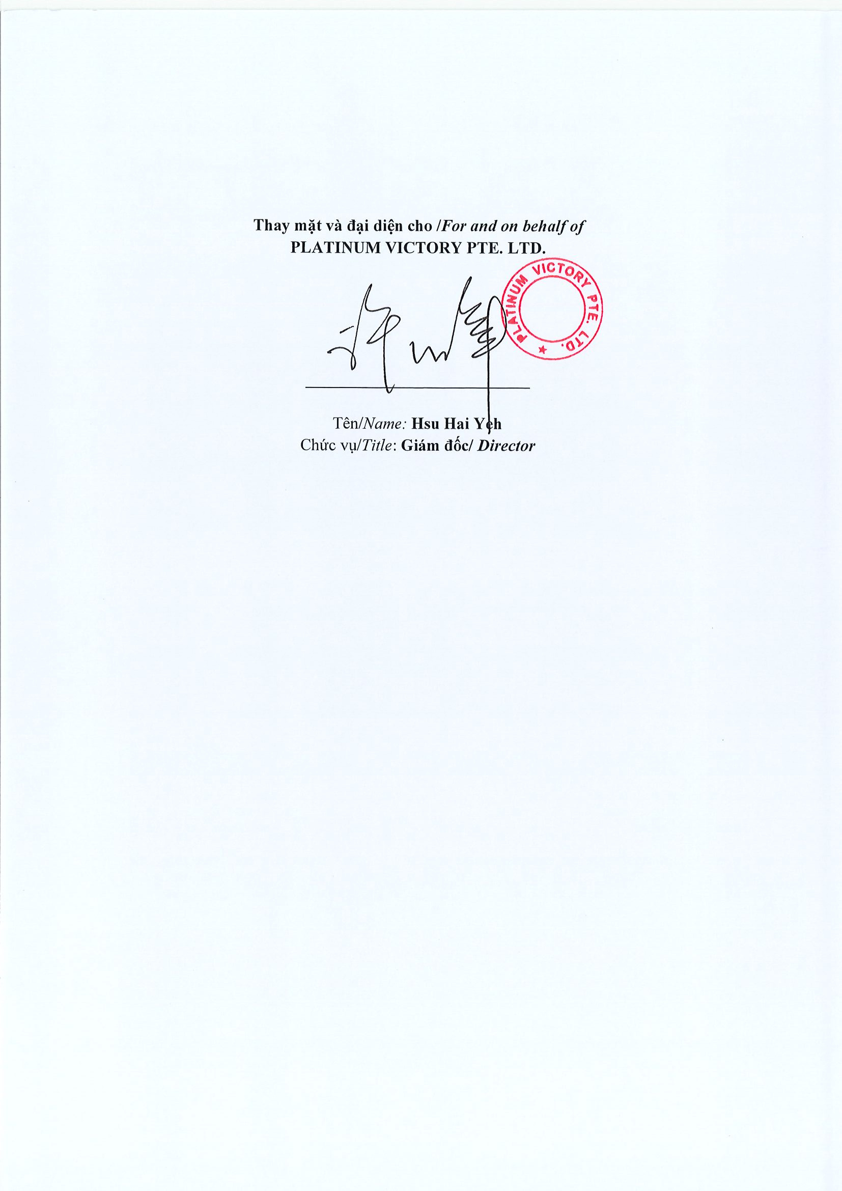 Notice of transaction of internal person from PLATINUM VICTORY PTE. LTD 3