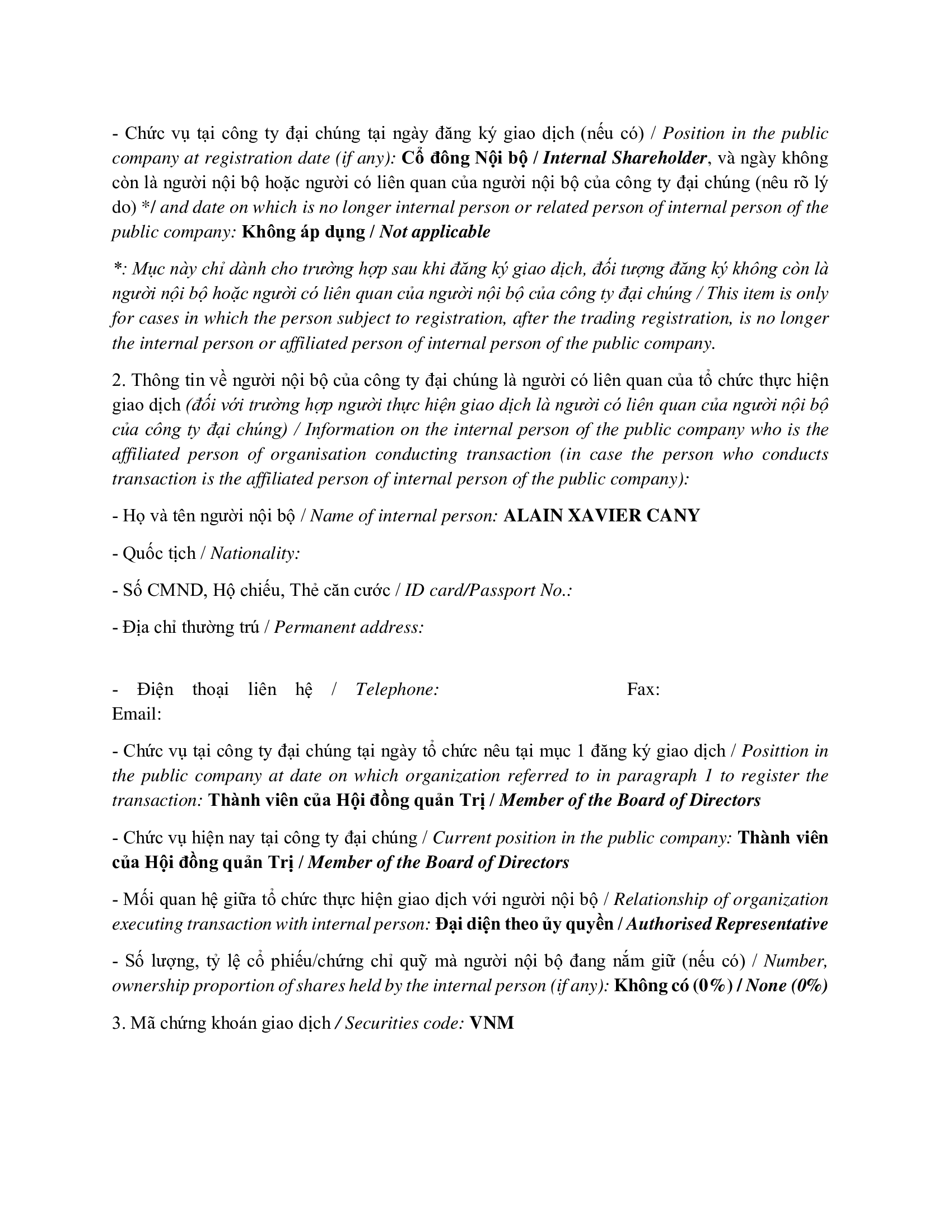 Report on results of transaction of internal PLATINUM VICTORY PTE. LTD. 2