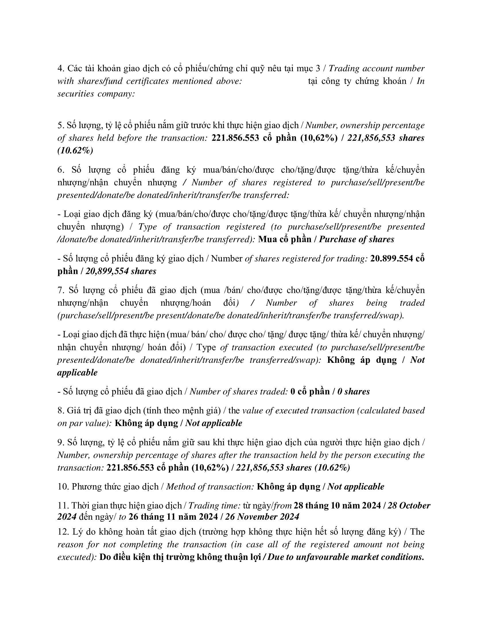 Report on results of transaction of internal PLATINUM VICTORY PTE. LTD. 3