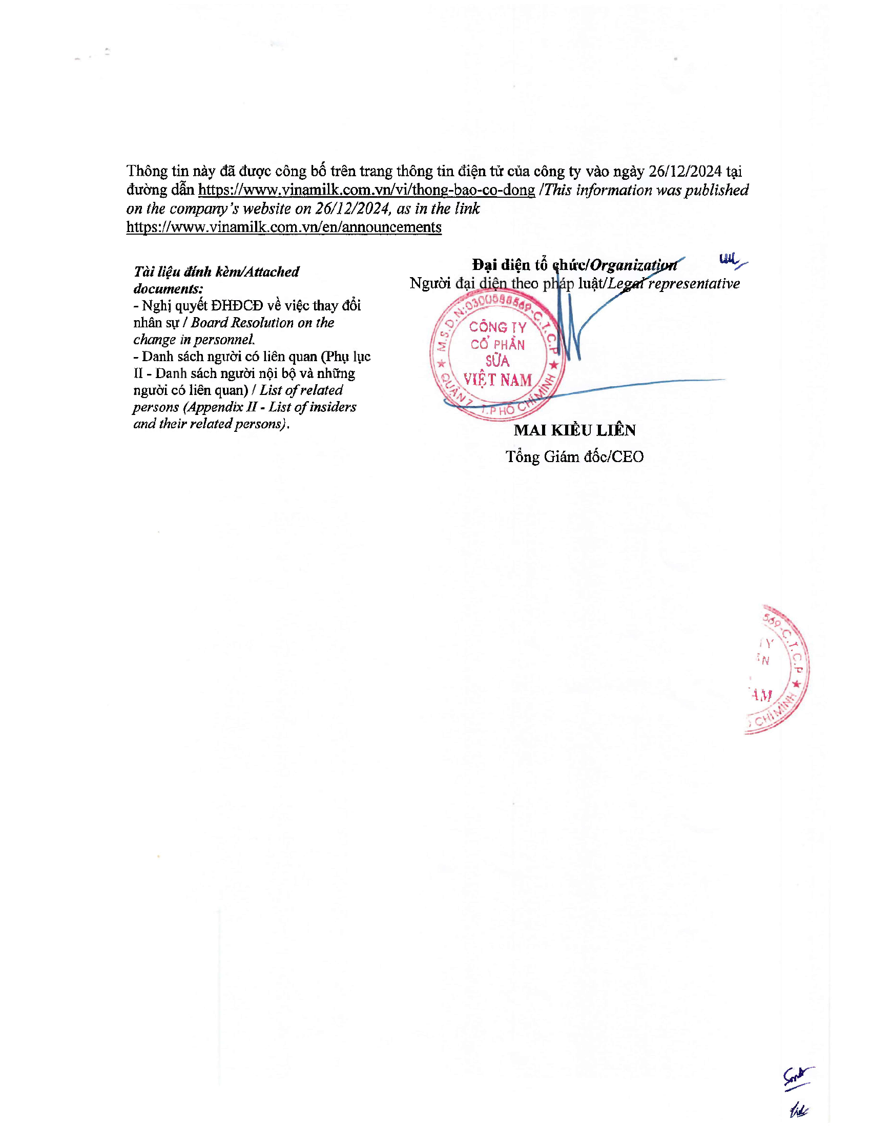 Announce the change in personnel of Vietnam Dairy Products JSC 2