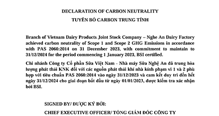 DECLARATION OF CARBON NEUTRALITY - NGHE AN DAIRY FACTORY