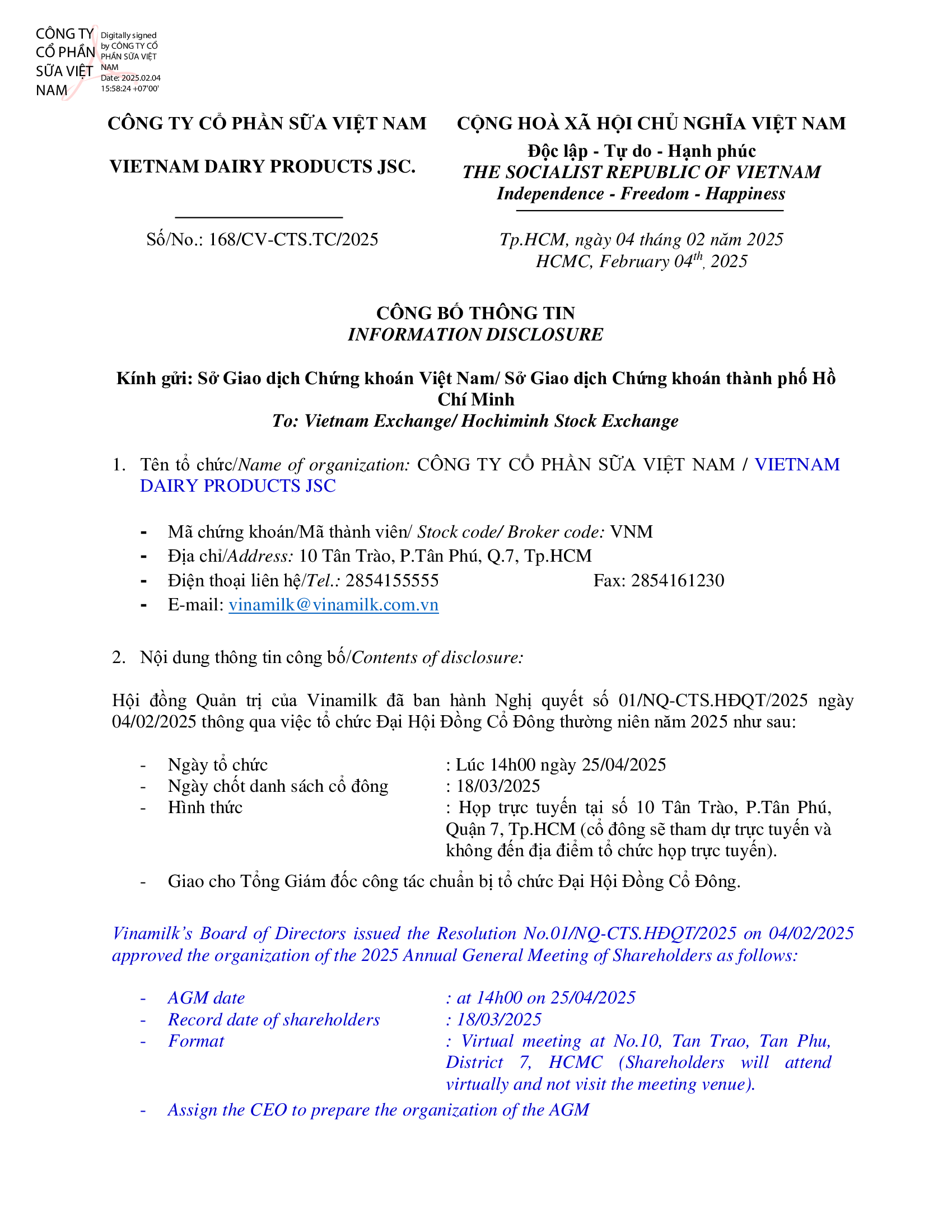 Disclosure of the AGM 2025 1