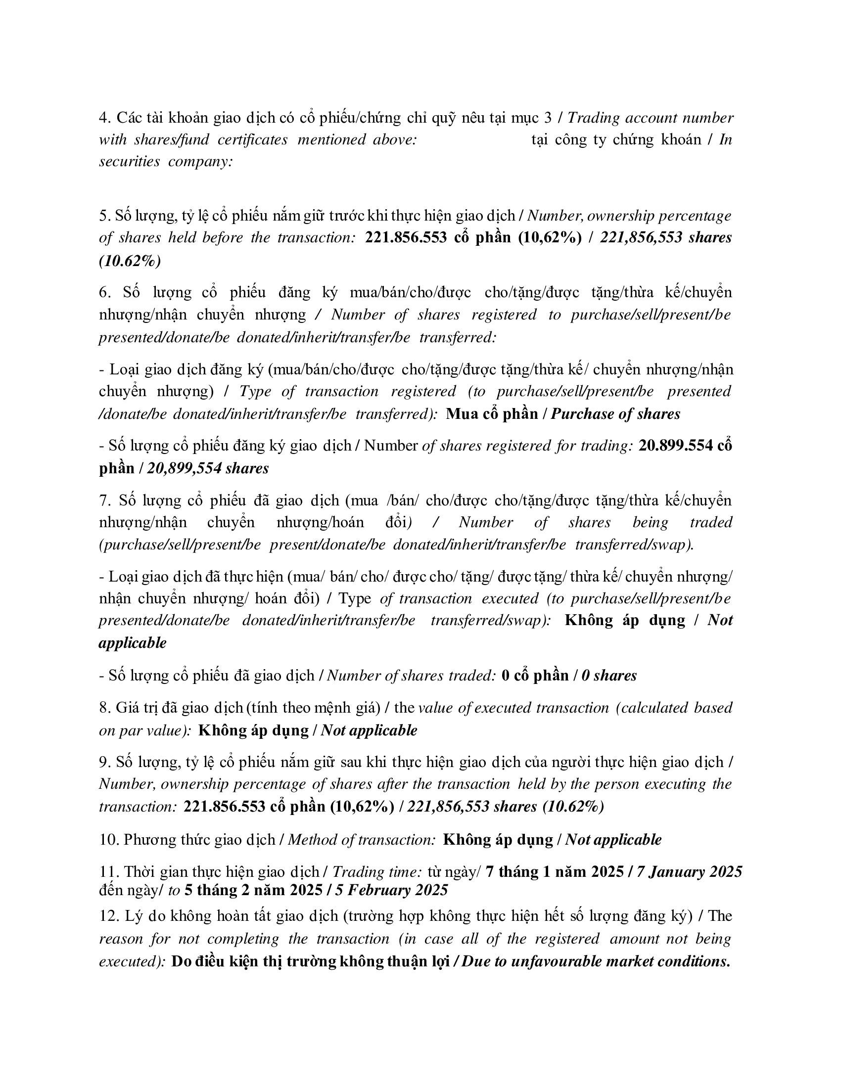 Report on results of transaction of internal PLATINUM VICTORY PTE. LTD. 3