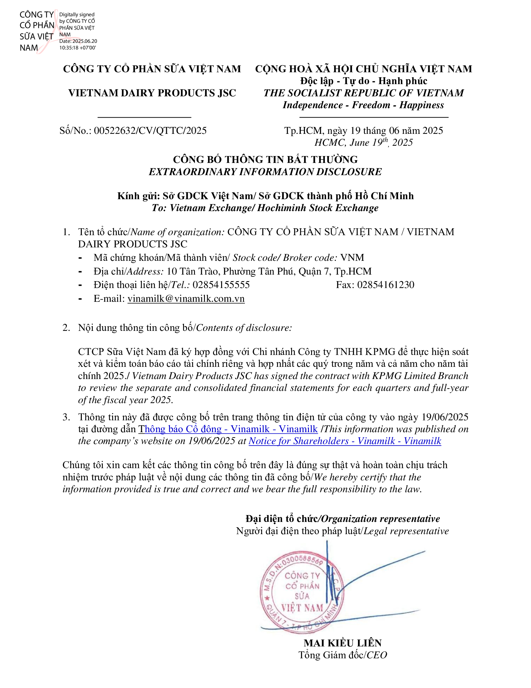 Disclosure of information on signing of audit contract for fiscal year 2025. 1
