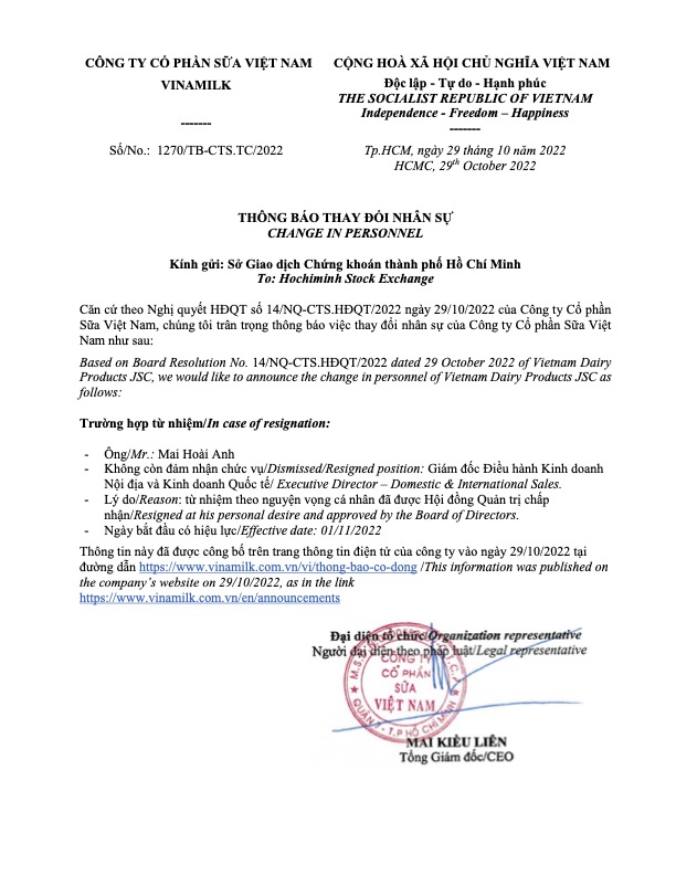 Thông báo thay đổi nhân sự 1