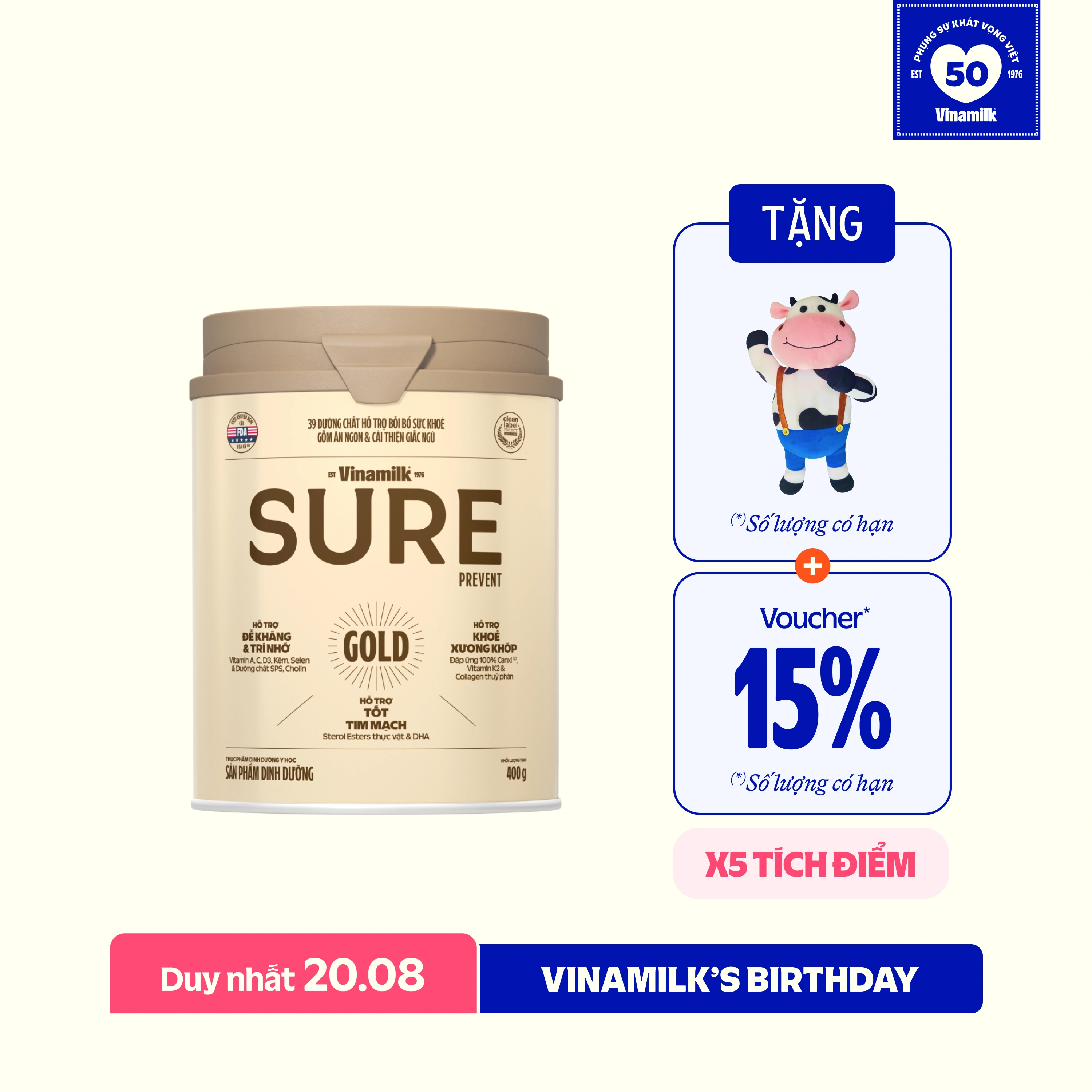 Sữa bột cho người lớn tuổi Sure Gold 400g