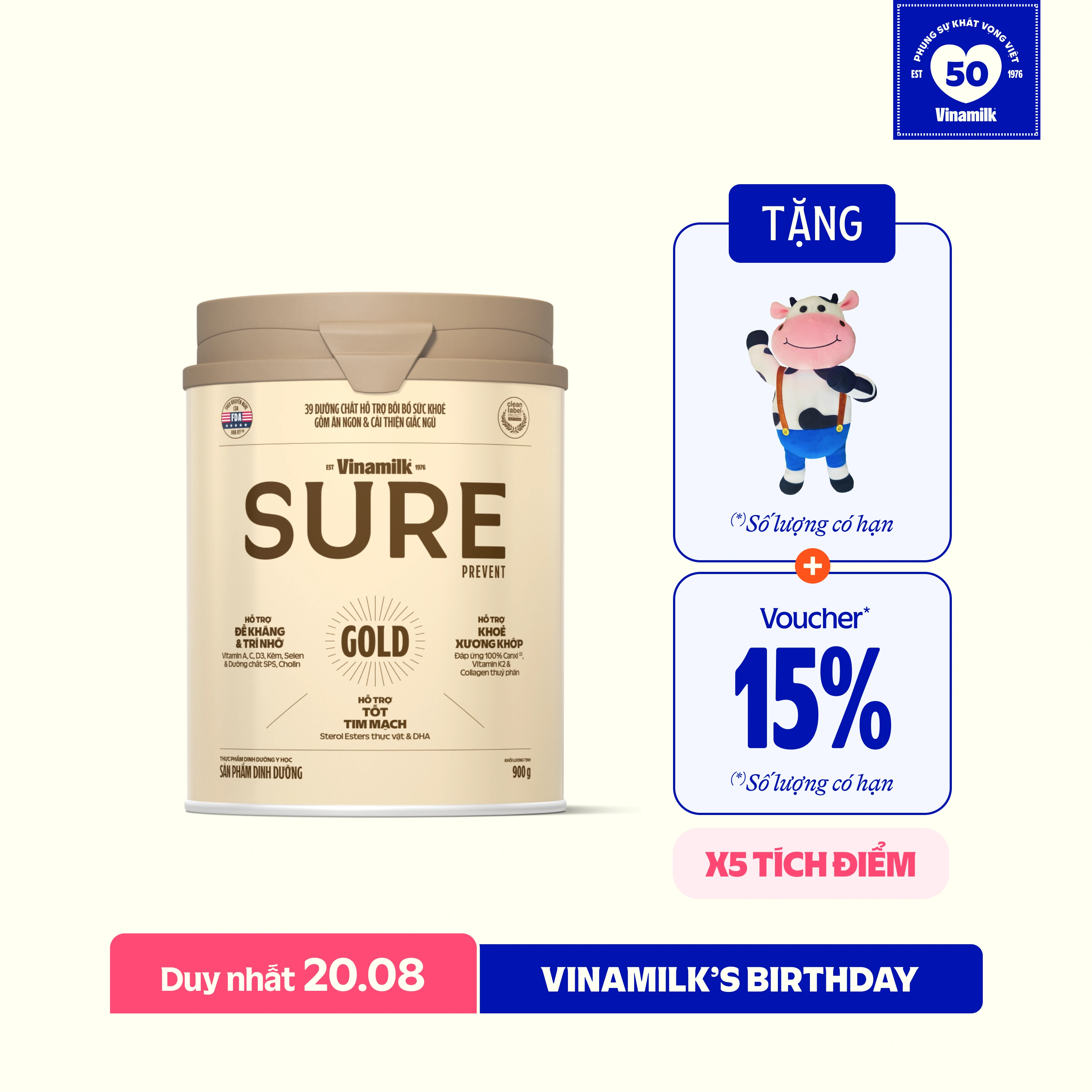 Sữa bột cho người lớn tuổi Sure Gold 900g