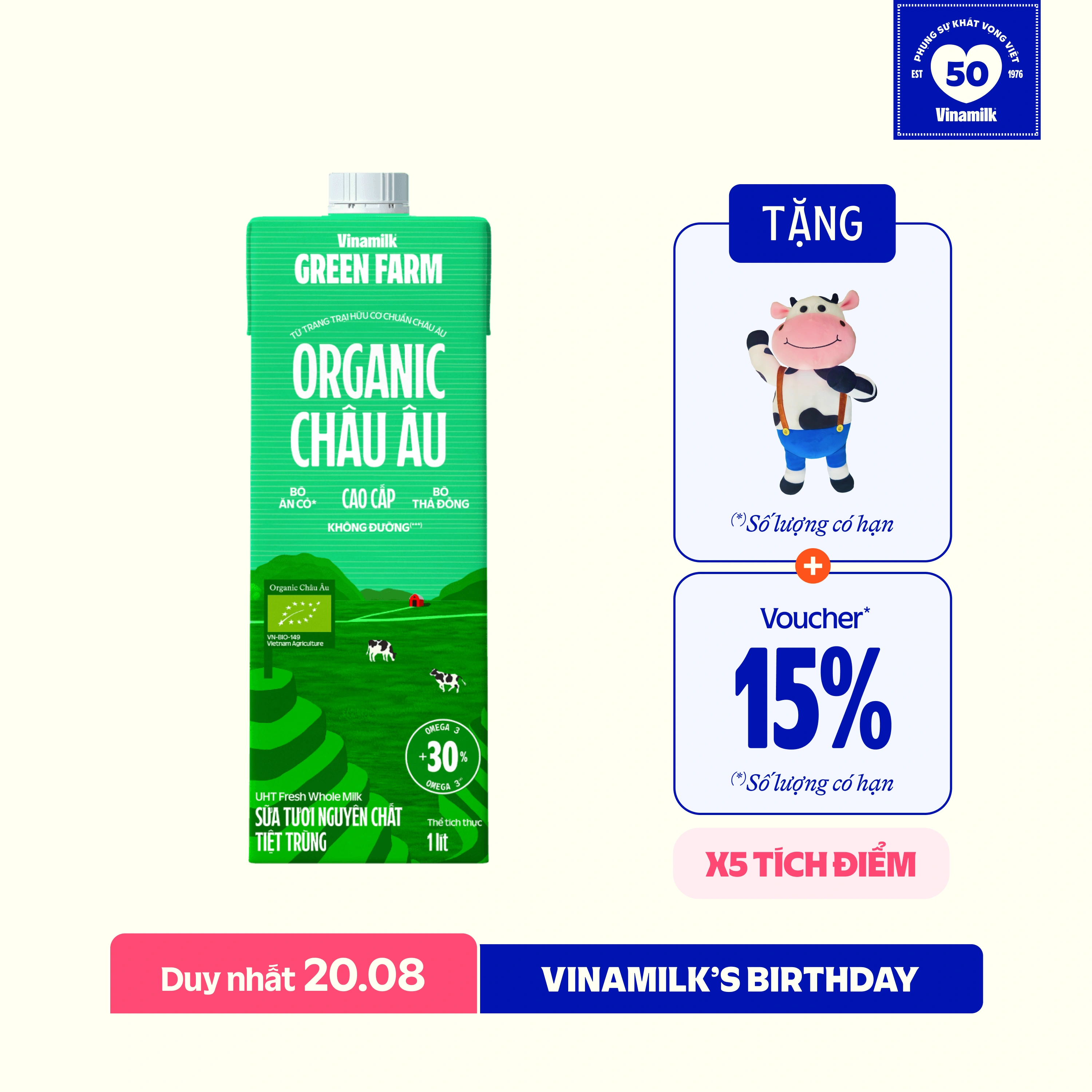 Sữa Tươi Tiệt Trùng Green Farm Organic - Hộp 1L
