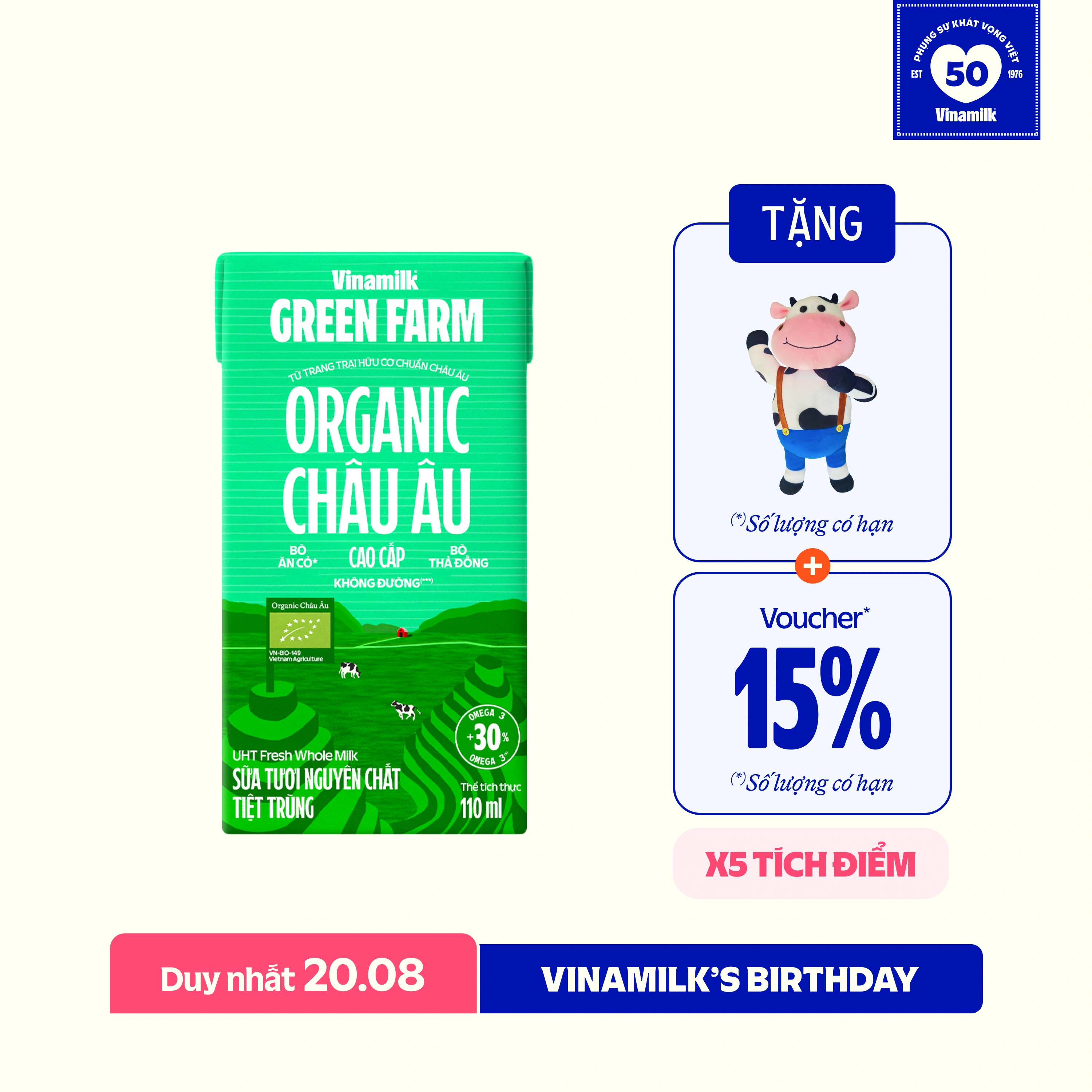 Sữa Tươi Tiệt Trùng Green Farm Organic - Hộp 110ml