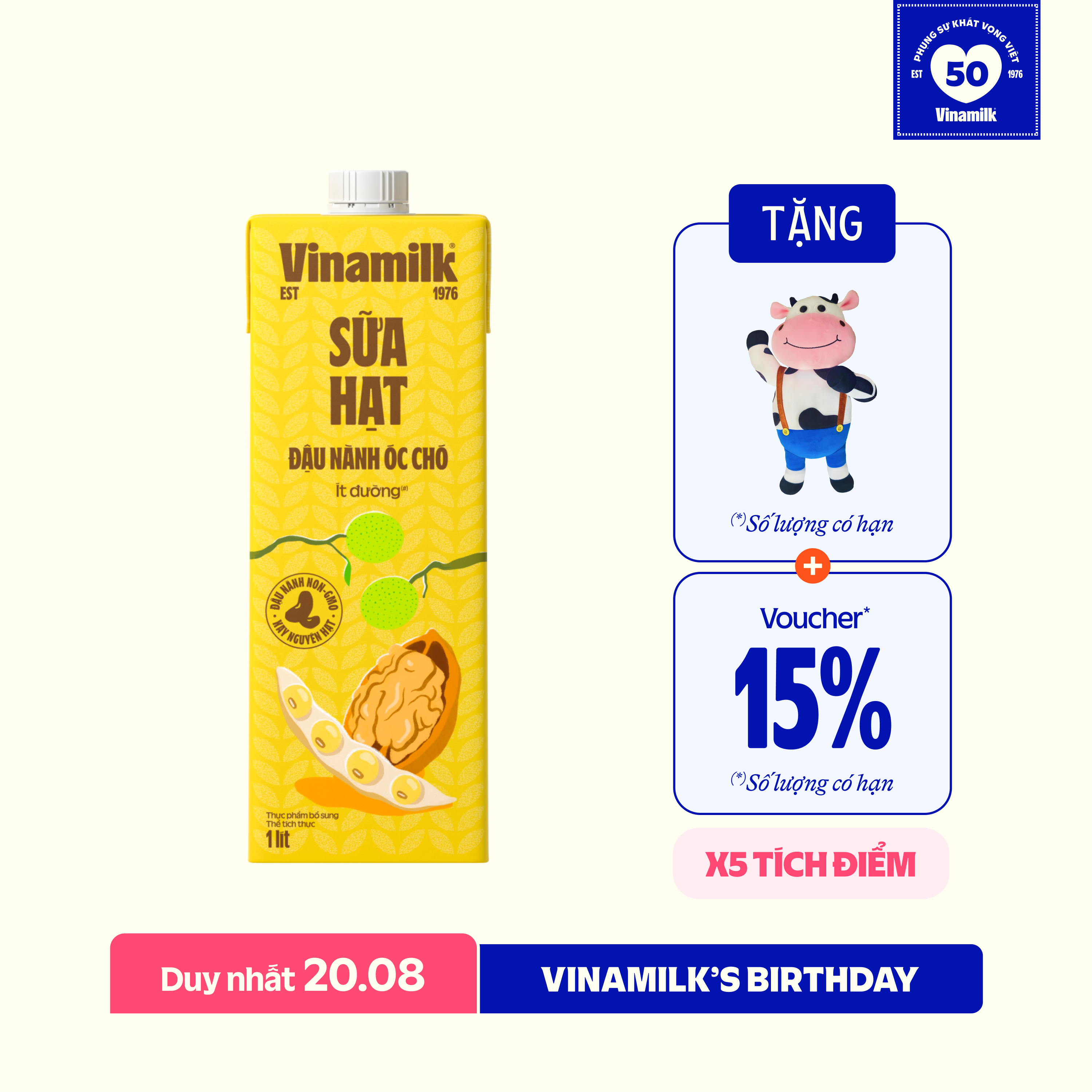 Sữa hạt Vinamilk Đậu nành Óc chó 1L