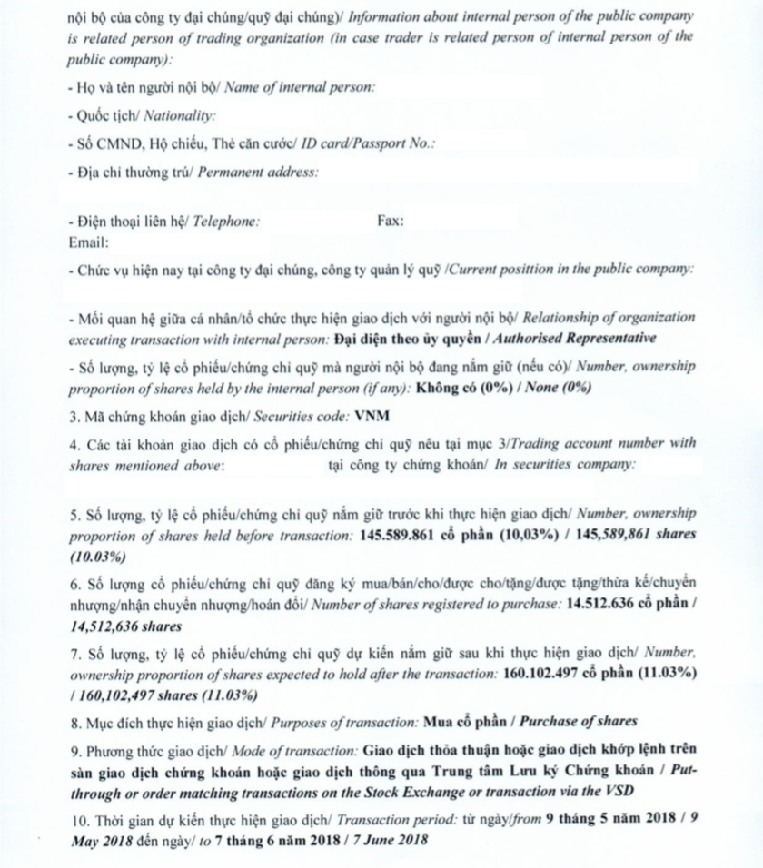 Thông báo giao dịch cổ phiếu/chứng chỉ quỹ của người nội bộ của công ty đại chúng, người nội bộ của quỹ đại chúng và người có liên quan của người nội bộ 2