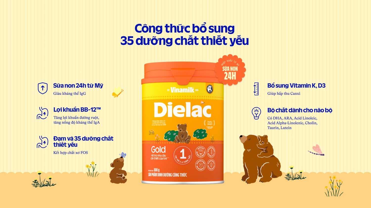 Dielac Gold chứa chất xơ hòa tan và lợi khuẩn