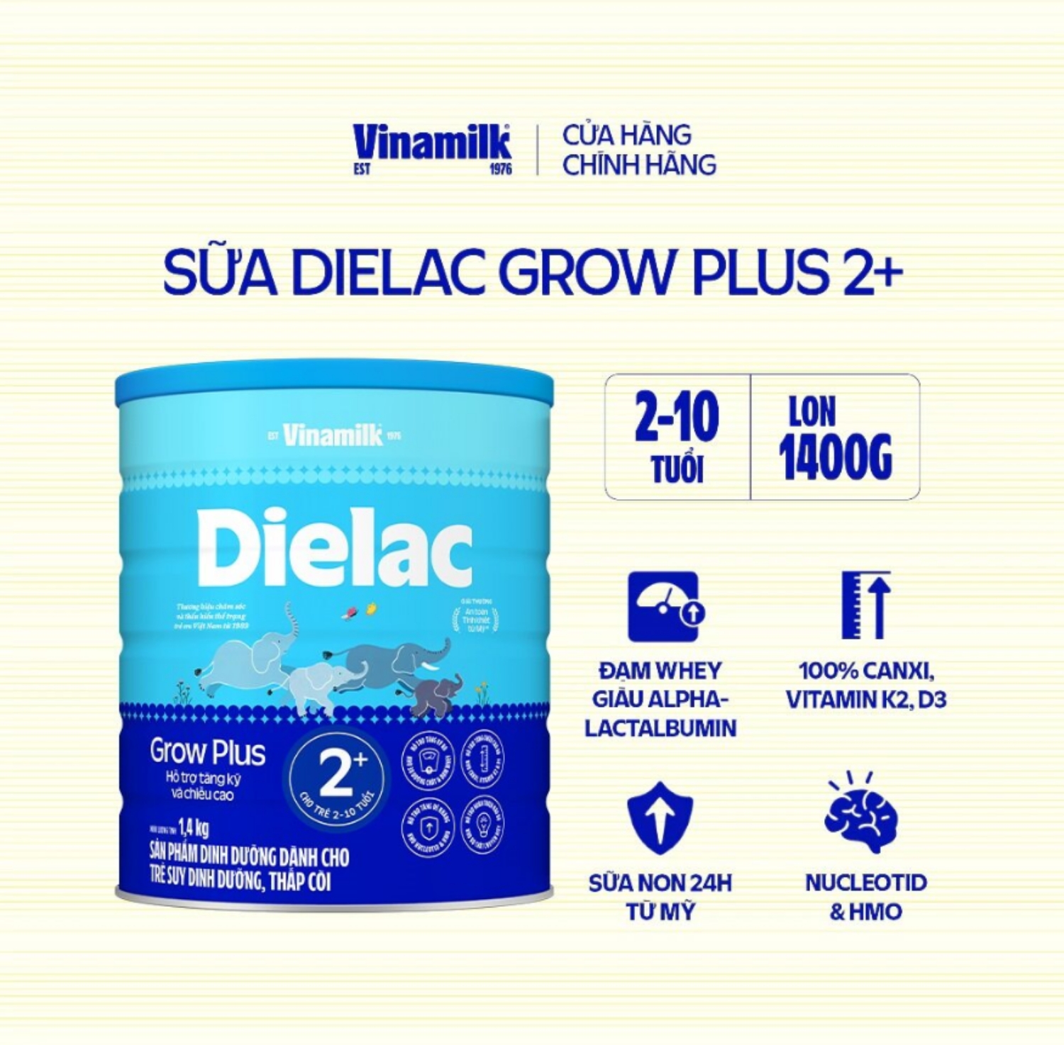 Dielac Grow Plus 2 - Sữa bổ sung canxi cho trẻ em