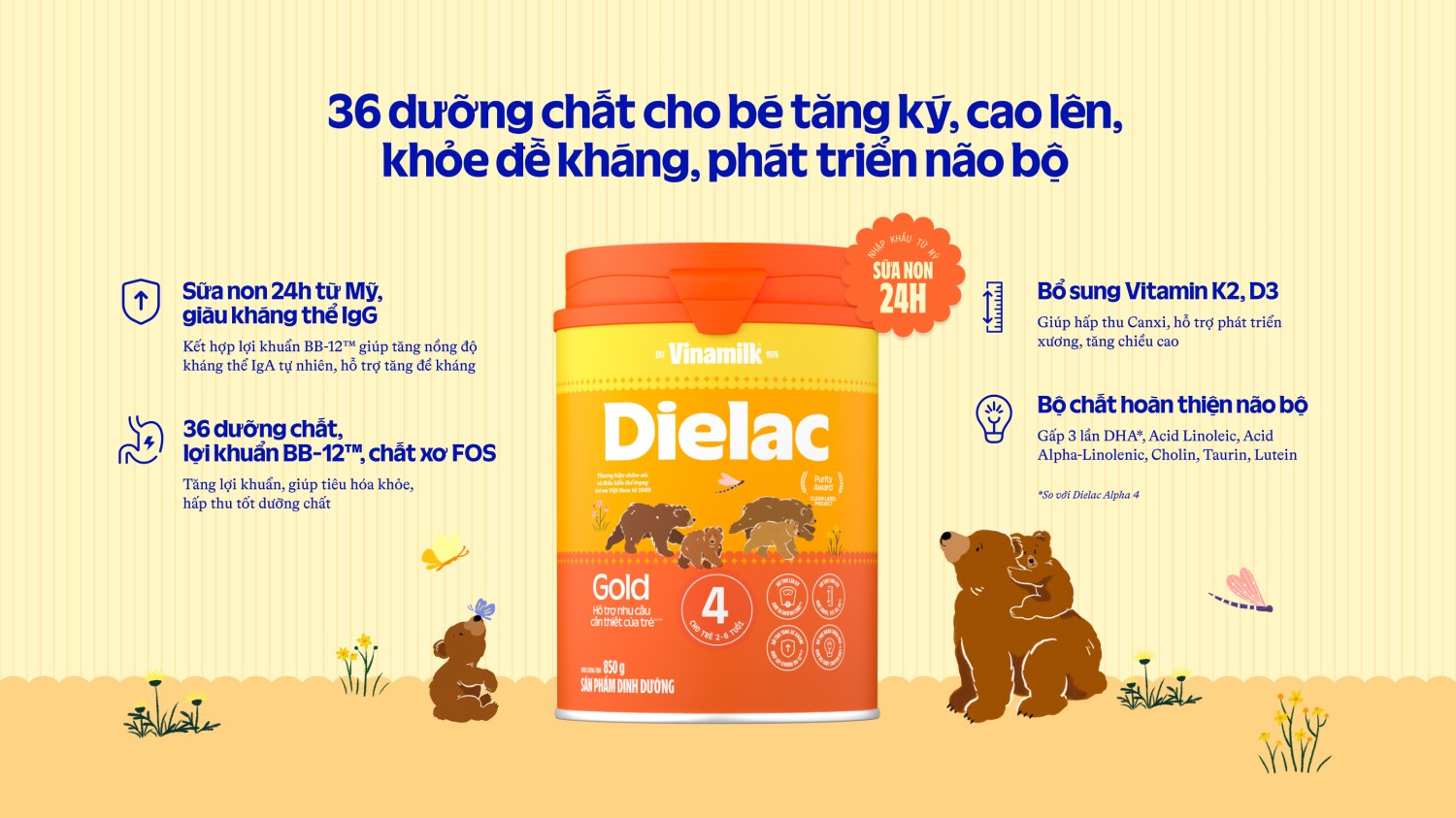 Dielac Gold 4 - Sữa bột giàu canxi cho trẻ