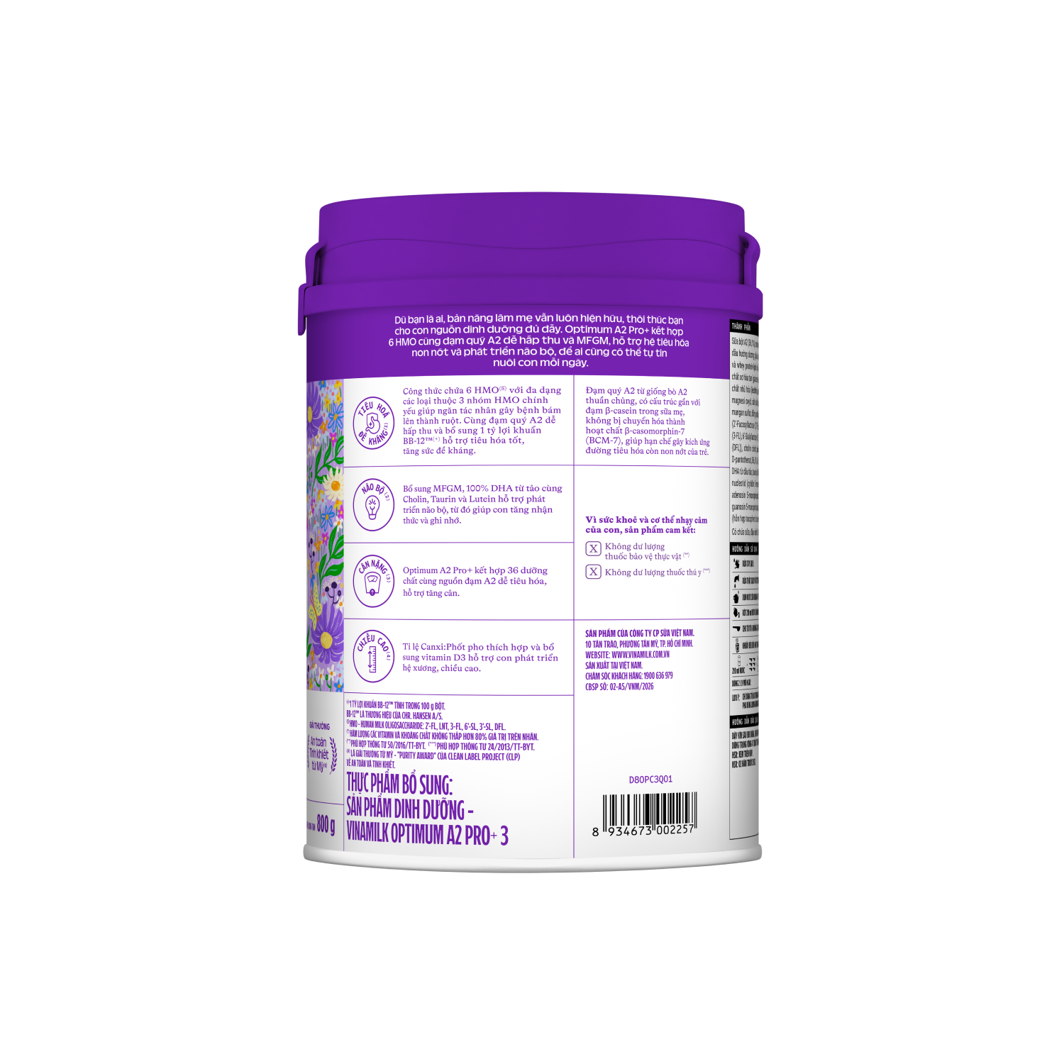 Sữa bột trẻ em Optimum A2 Pro 3+ (trên 3 tuổi) 800g