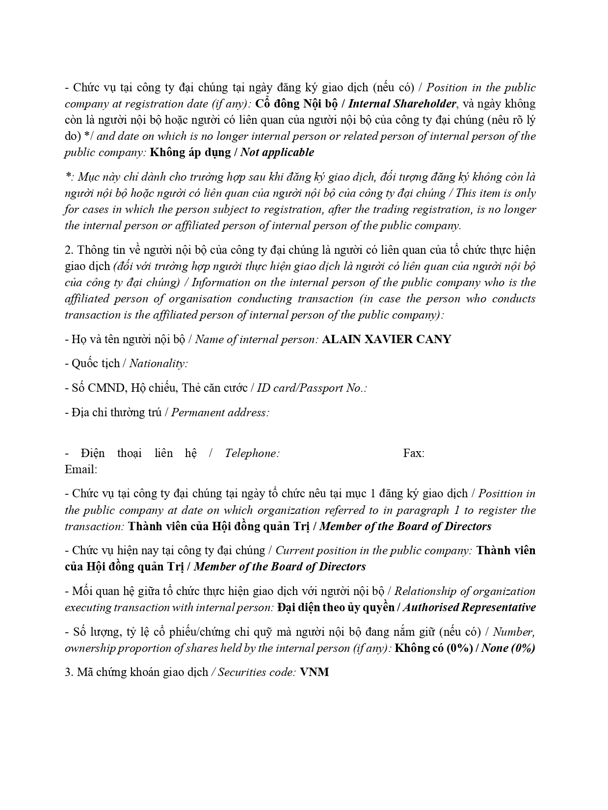 Report on results of transaction of internal PLATINUM VICTORY PTE. LTD. 2