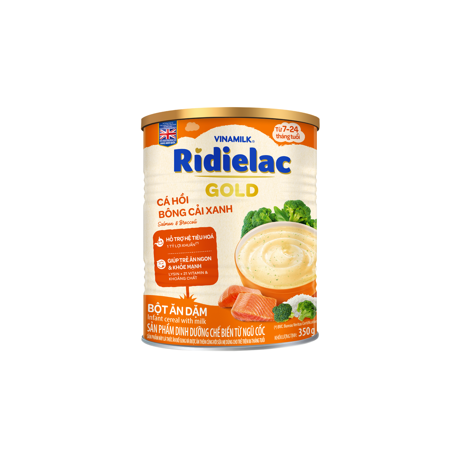 Bột ăn dặm Ridielac Gold Cá hồi Bông cải xanh 350g Lẻ 1 lon