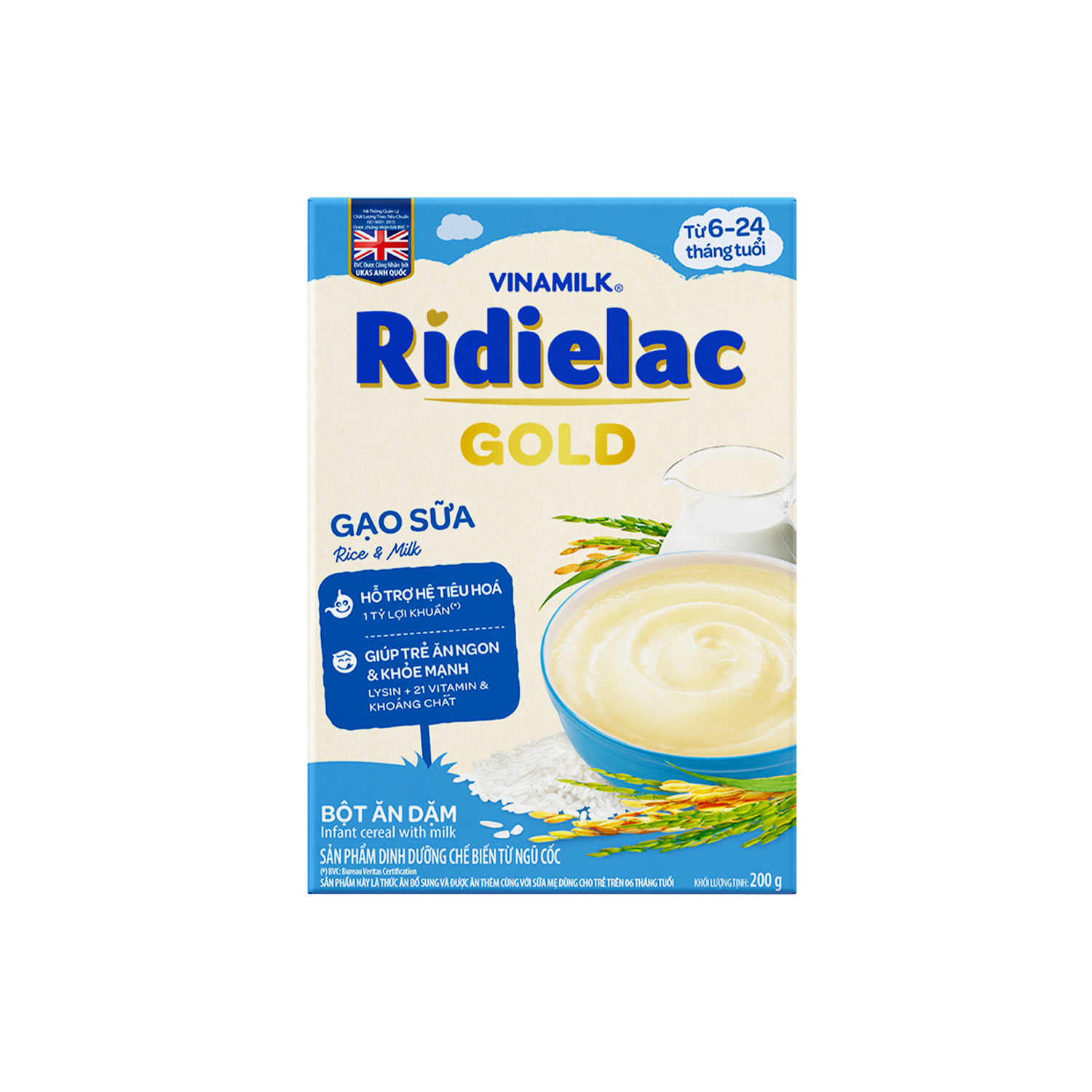 Bột ăn dặm Ridielac Gold Gạo Sữa 200g Lẻ 1 hộp