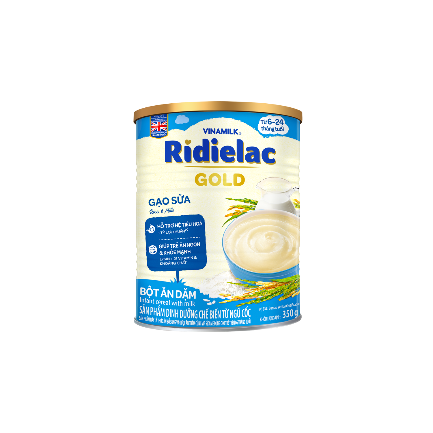 Bột ăn dặm Ridielac Gold Gạo Sữa 350g Lẻ 1 lon