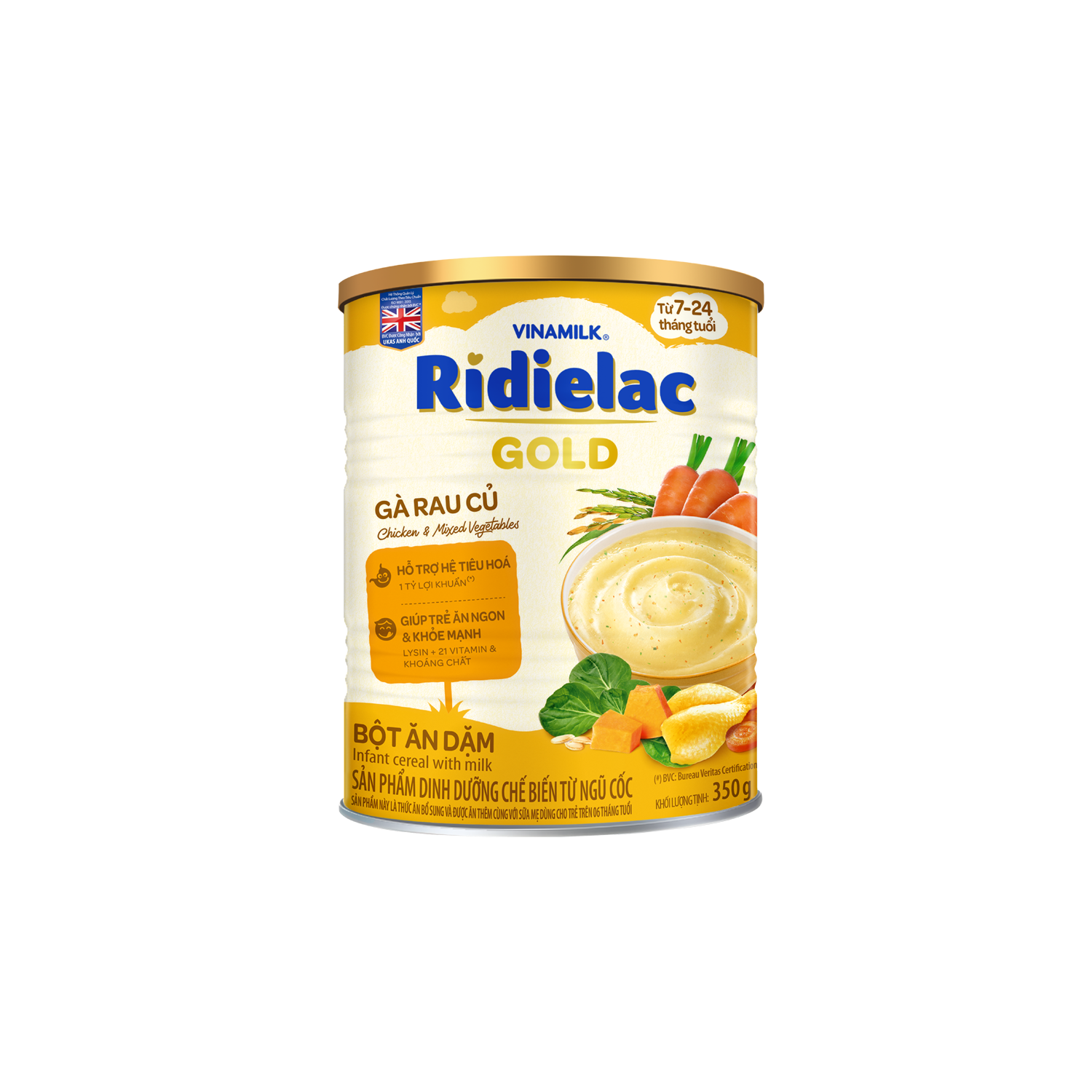 Bột ăn dặm Ridielac Gold Gà Rau củ 350g Lẻ 1 lon