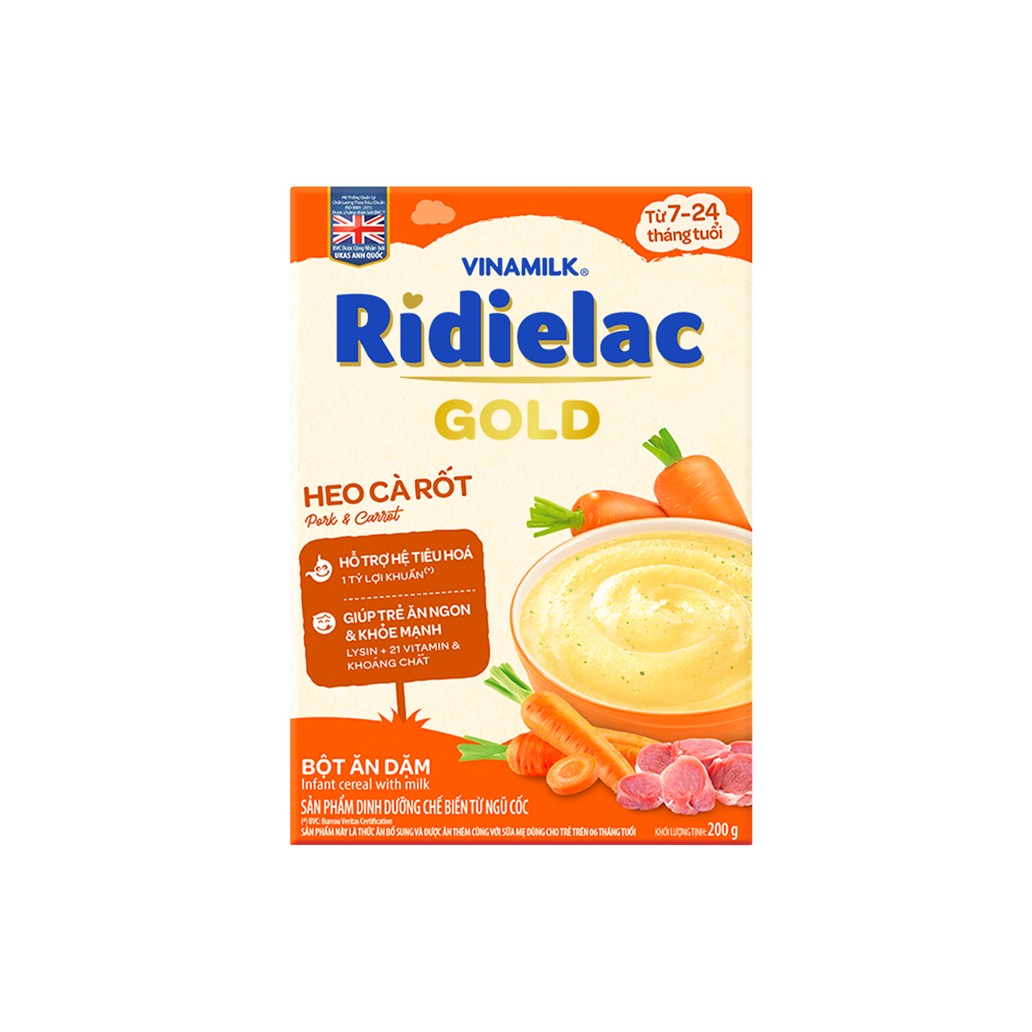 Bột ăn dặm Ridielac Gold Heo Cà rốt 200g