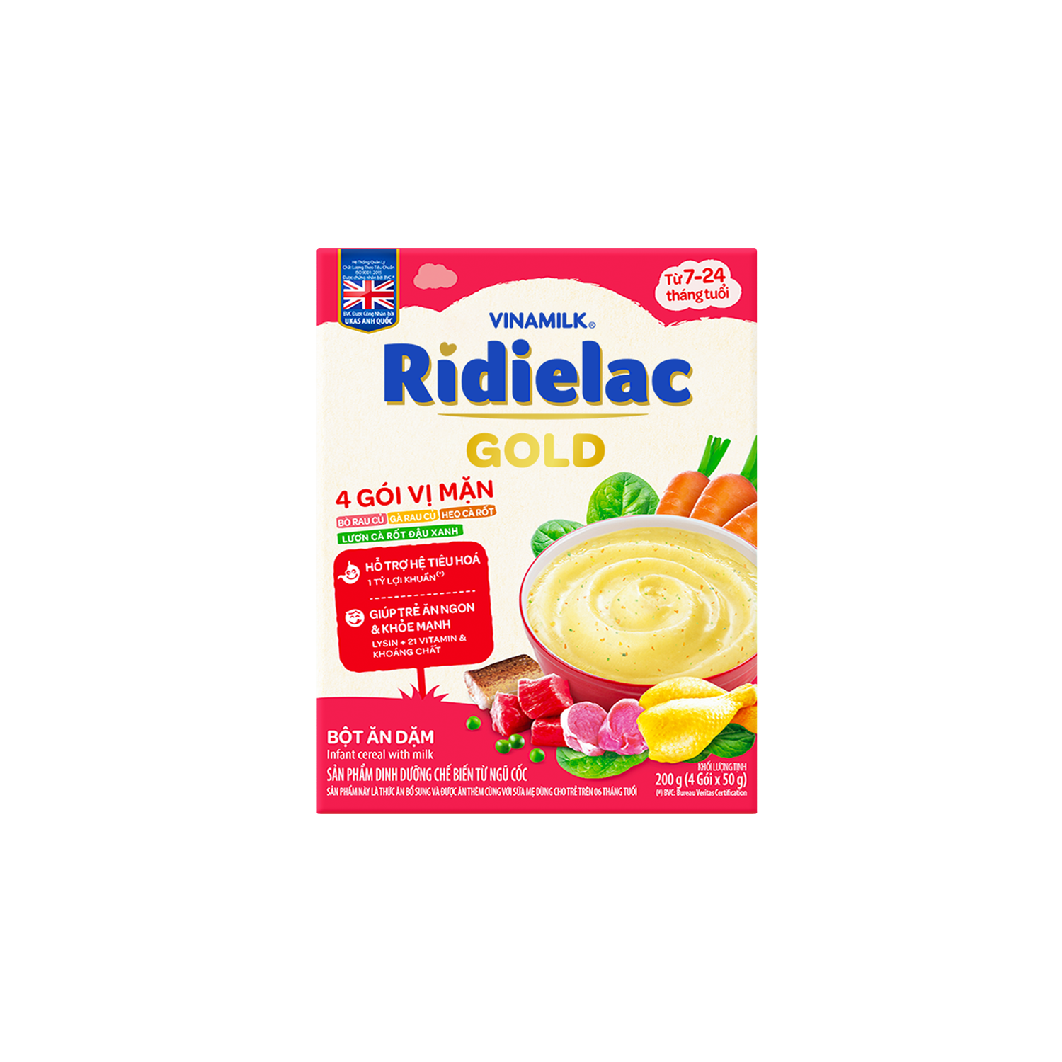 Bột ăn dặm Ridielac Gold 4 vị mặn 200g Lẻ 1 hộp