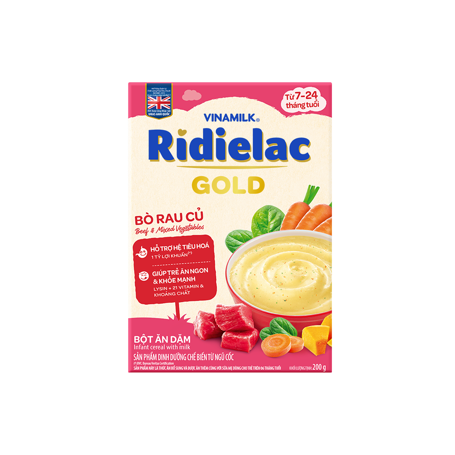 Bột ăn dặm Ridielac Gold Bò Rau củ 200g Lẻ 1 hộp